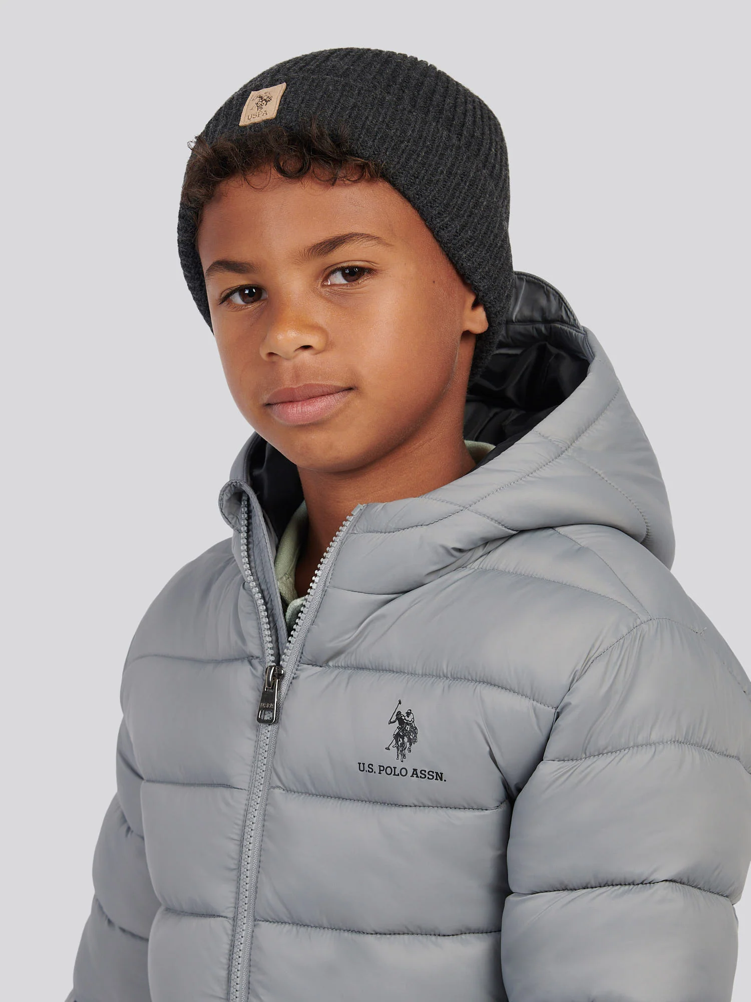Boys Signature Double Horsemen Knit Beanie in Charcoal Marl - Image 2