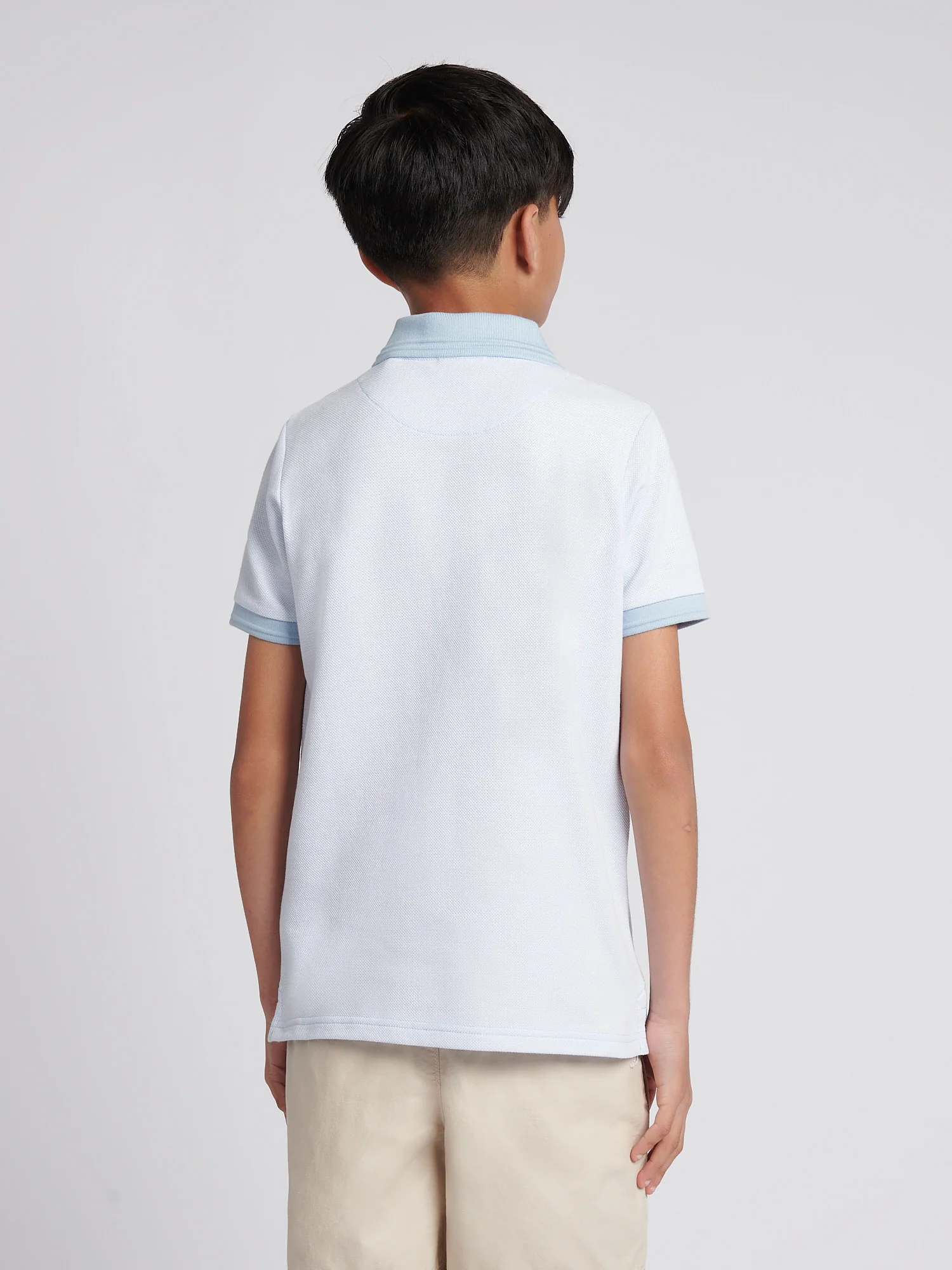 Boys Smart Two Tone Zip Polo Shirt Chambray Blue - Image 4