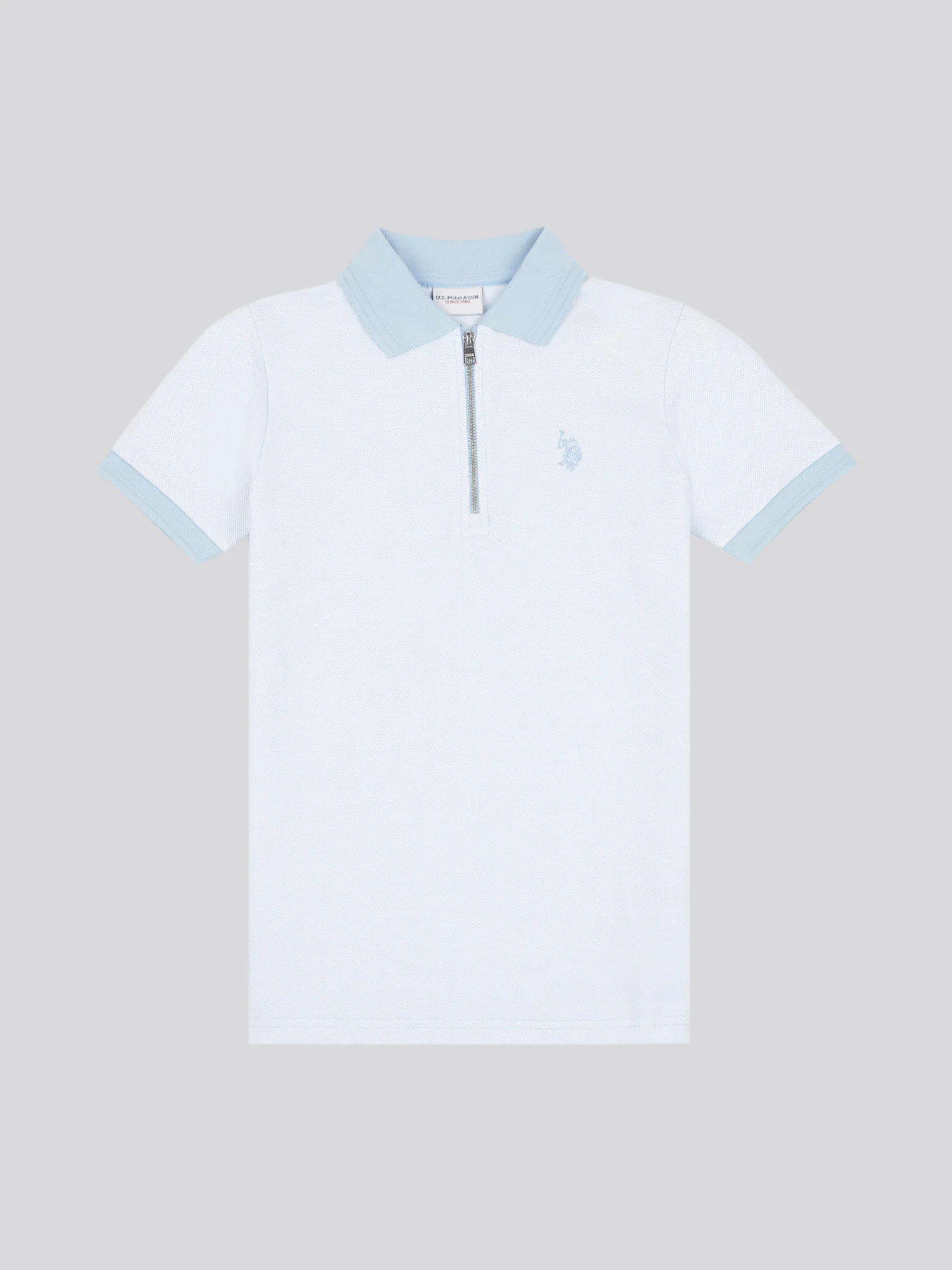 Boys Smart Two Tone Zip Polo Shirt Chambray Blue - Image 5