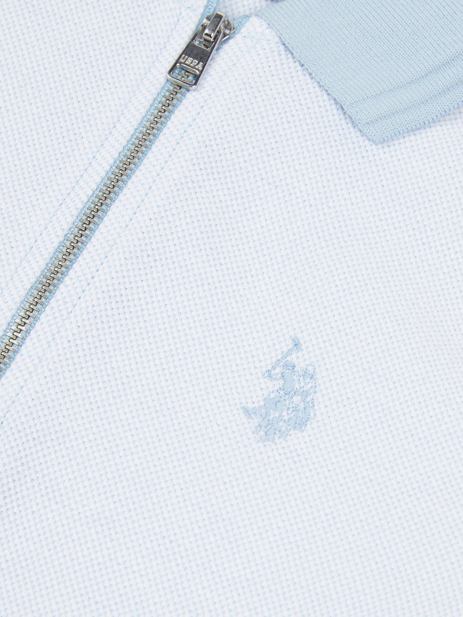 Boys Smart Two Tone Zip Polo Shirt Chambray Blue - Image 7