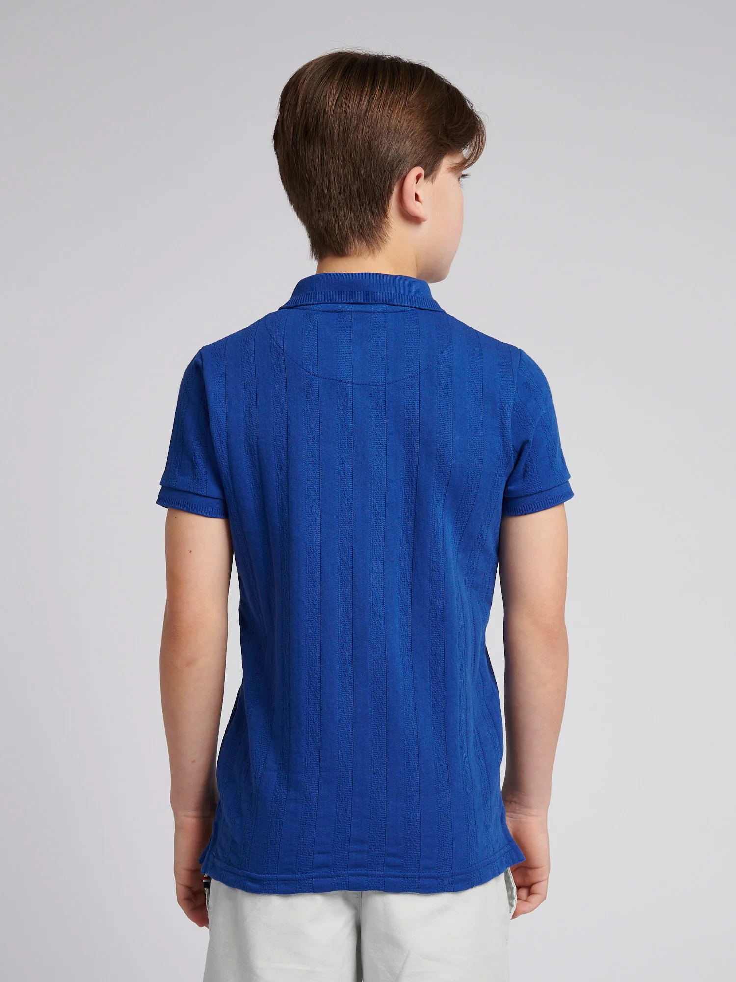 Boys Stripe Textured Zip Polo Shirt in Sodalite Blue - Image 4