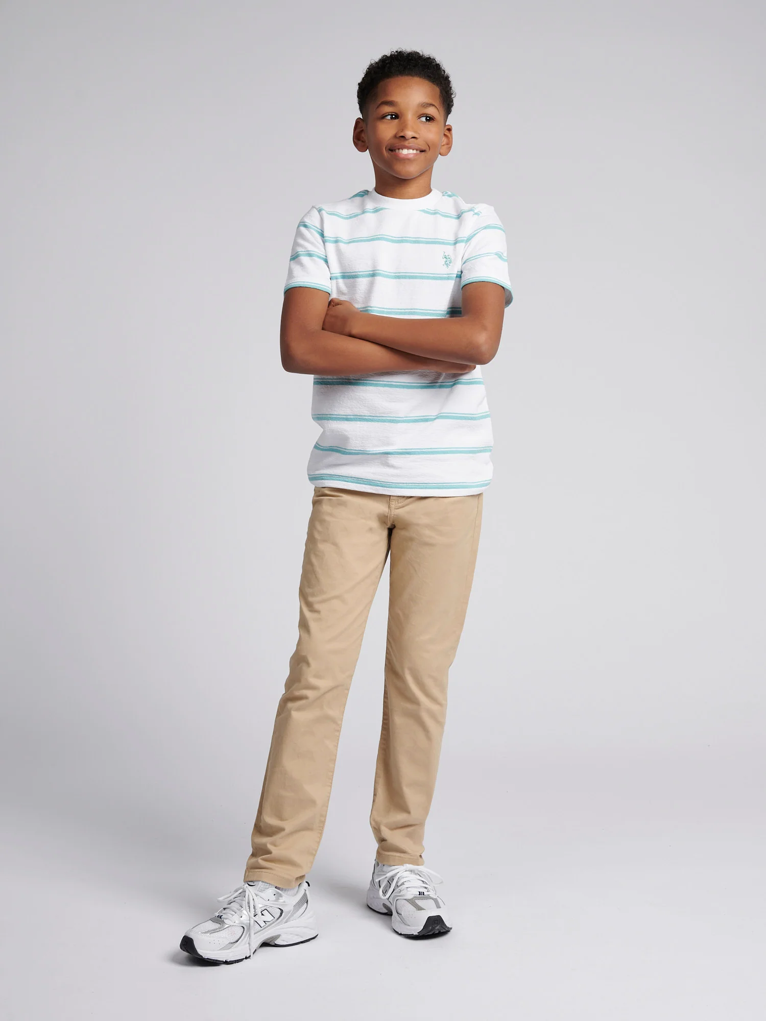 Boys Terry Stripe T-Shirt in Bright White - Image 3