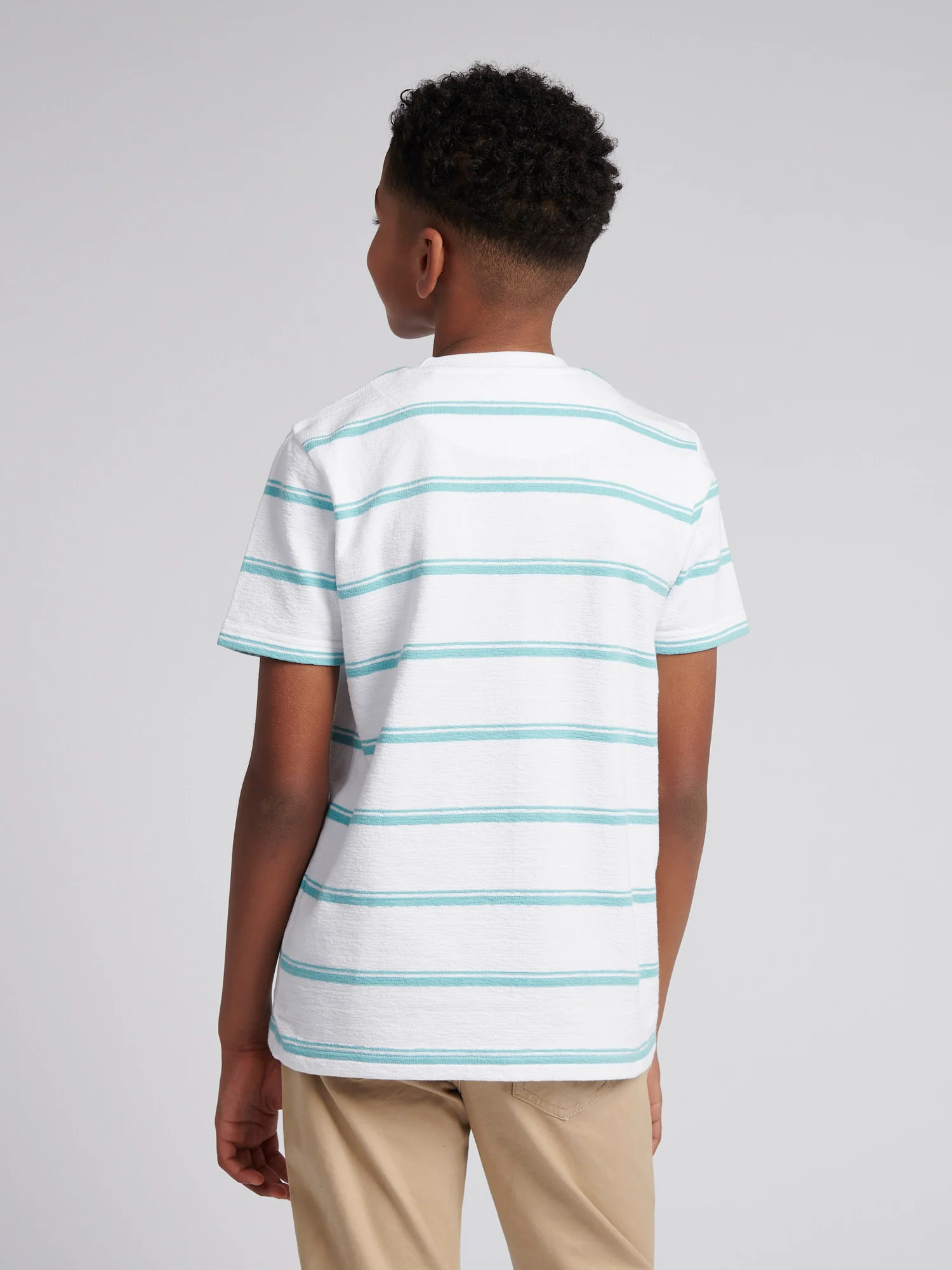 Boys Terry Stripe T-Shirt in Bright White - Image 4