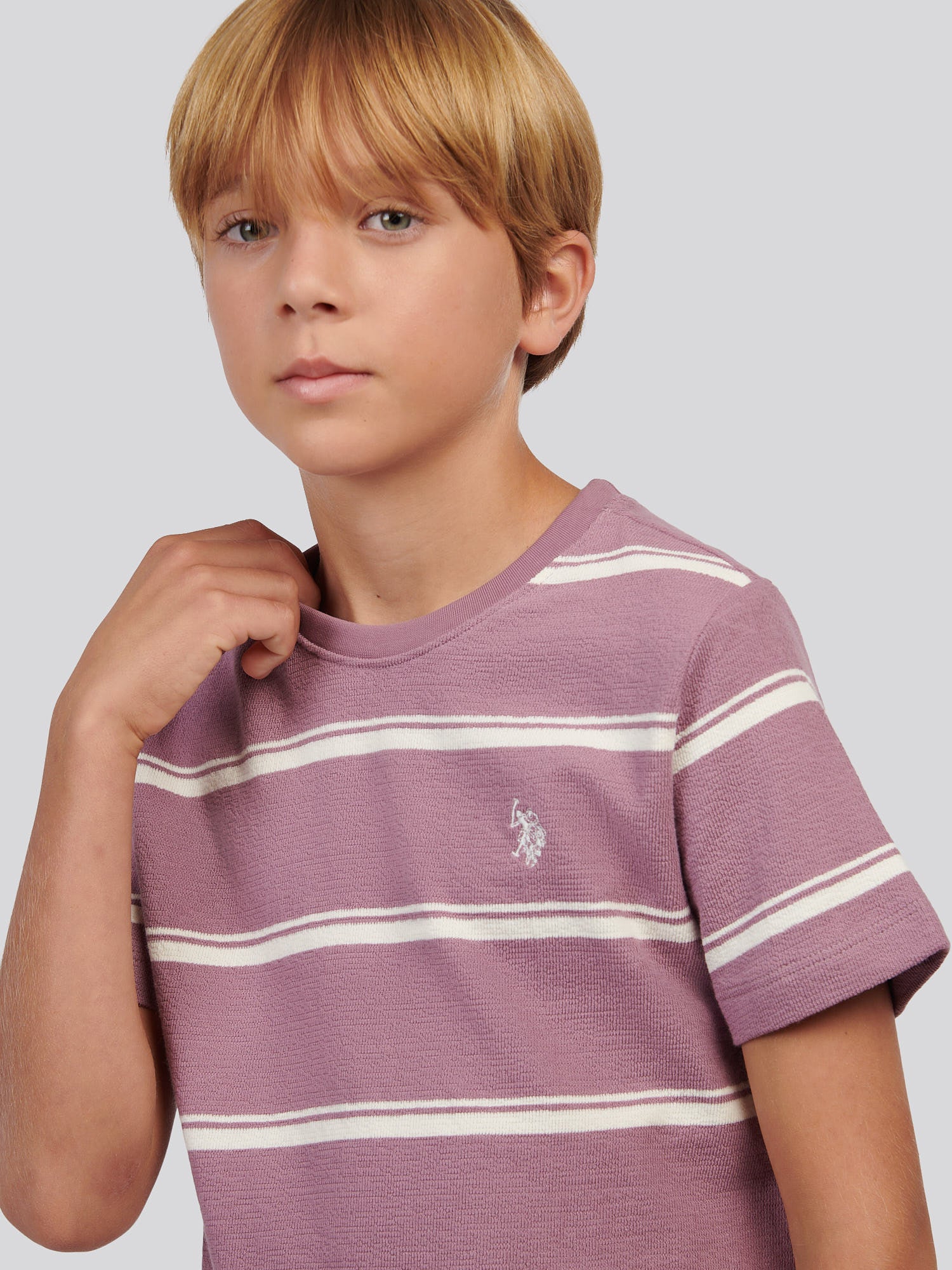 Boys Terry Stripe T-Shirt in Elderberry - Image 2