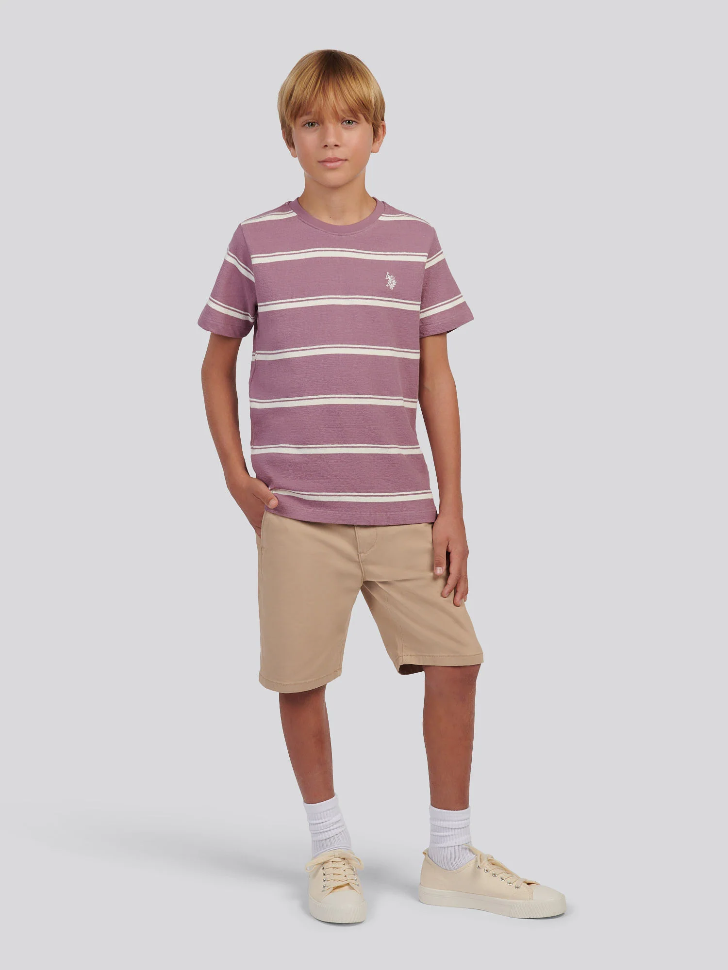 Boys Terry Stripe T-Shirt in Elderberry - Image 3
