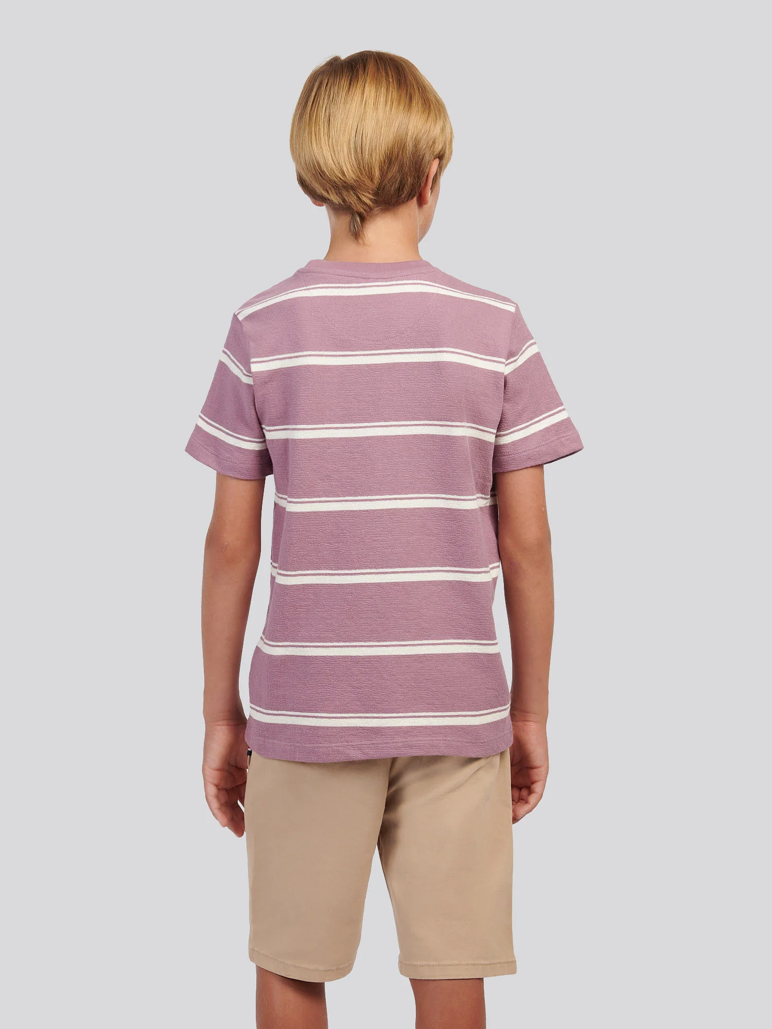 Boys Terry Stripe T-Shirt in Elderberry - Image 4
