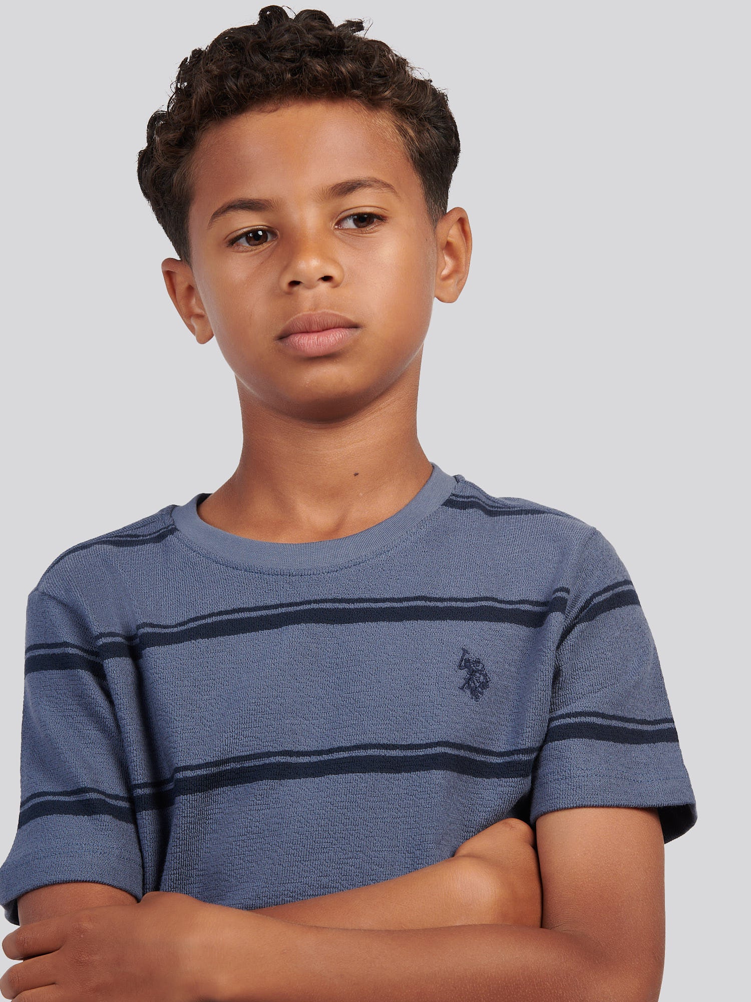 Boys Terry Stripe T-Shirt in Vintage Indigo - Image 2