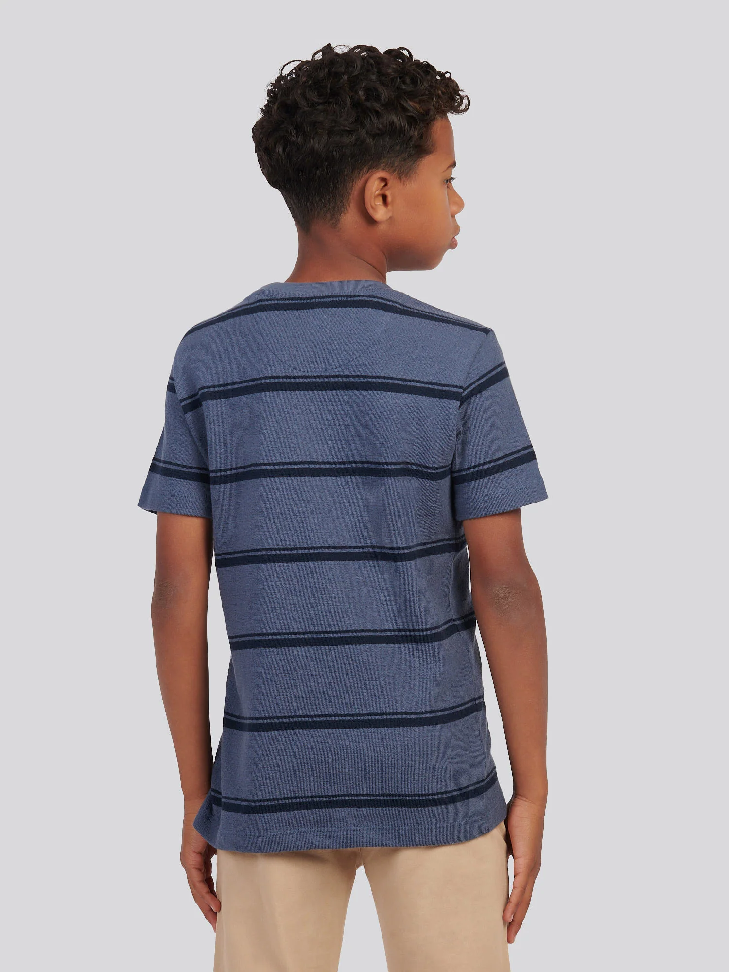 Boys Terry Stripe T-Shirt in Vintage Indigo - Image 4