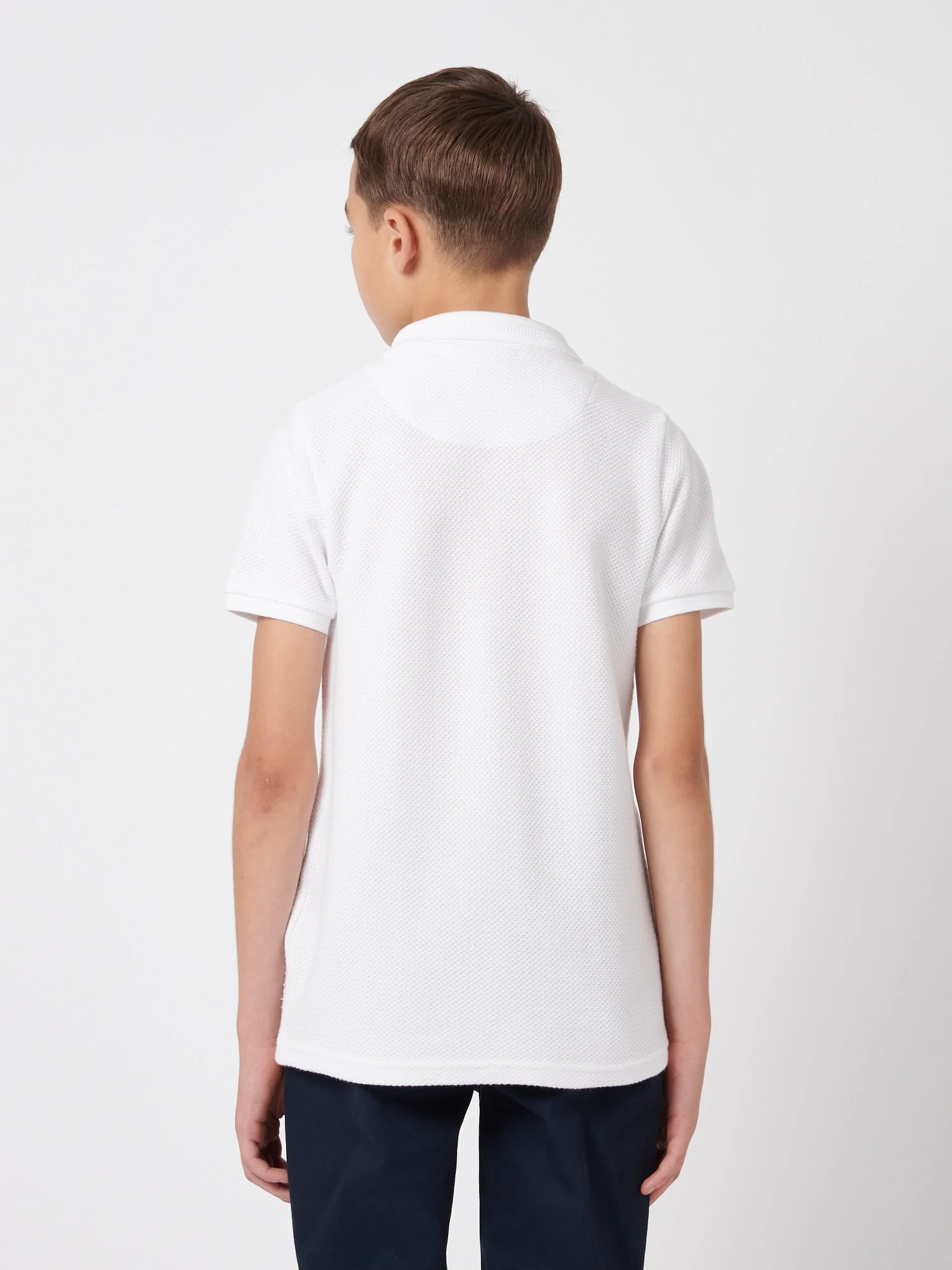 Boys Texture Double Horsemen Polo Shirt Bright White - Image 4