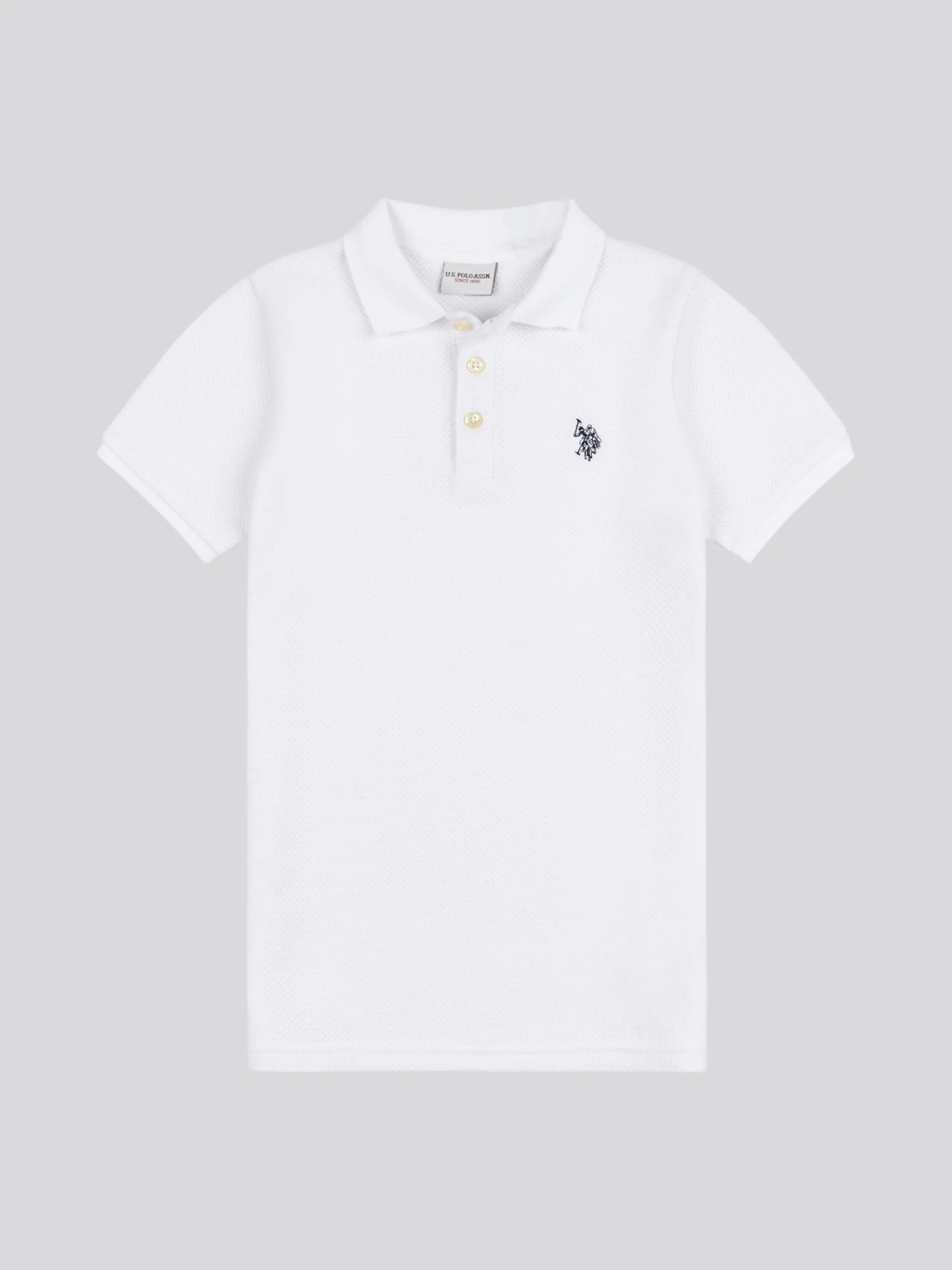 Boys Texture Double Horsemen Polo Shirt Bright White - Image 5