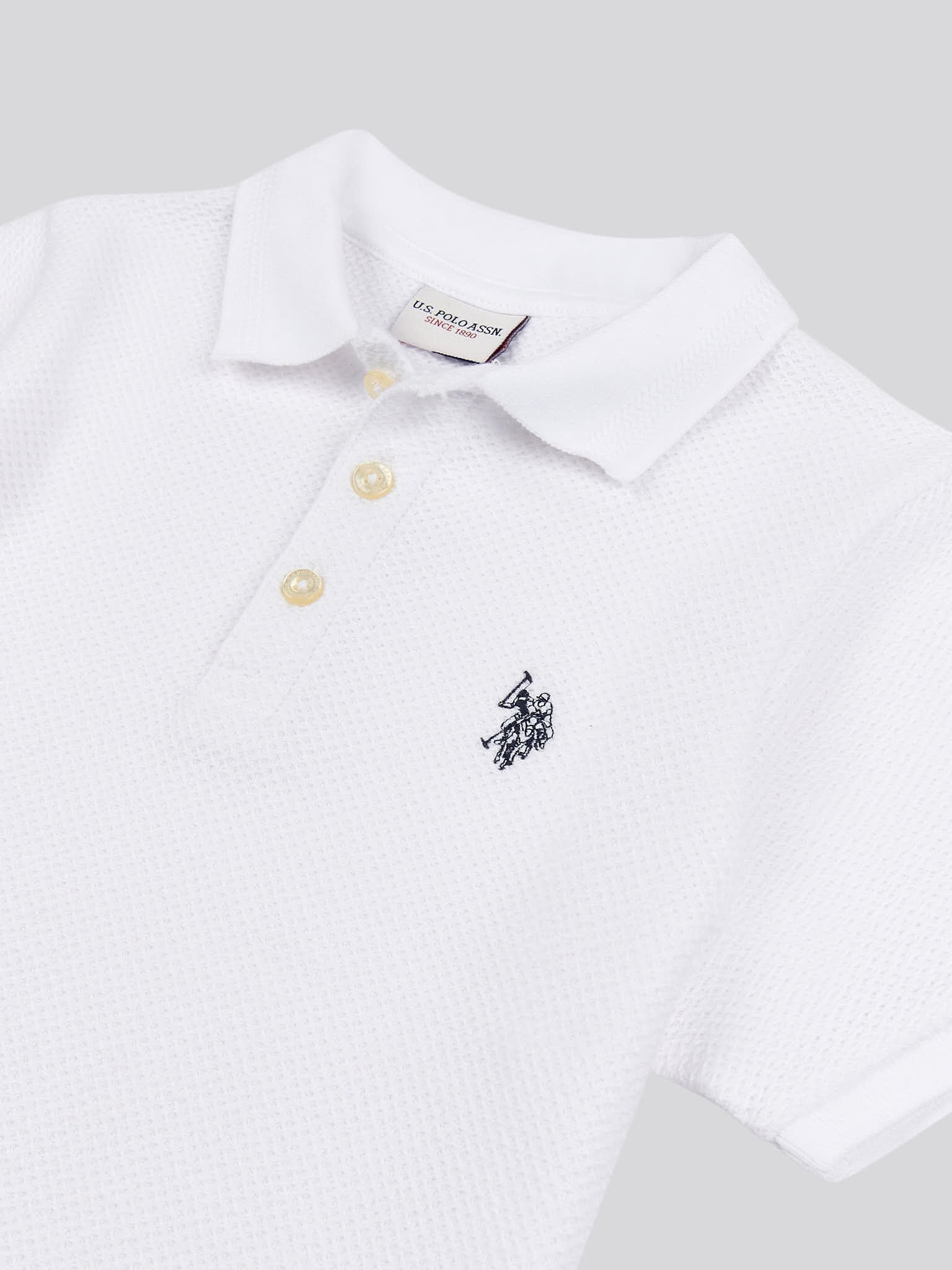 Boys Texture Double Horsemen Polo Shirt Bright White - Image 7