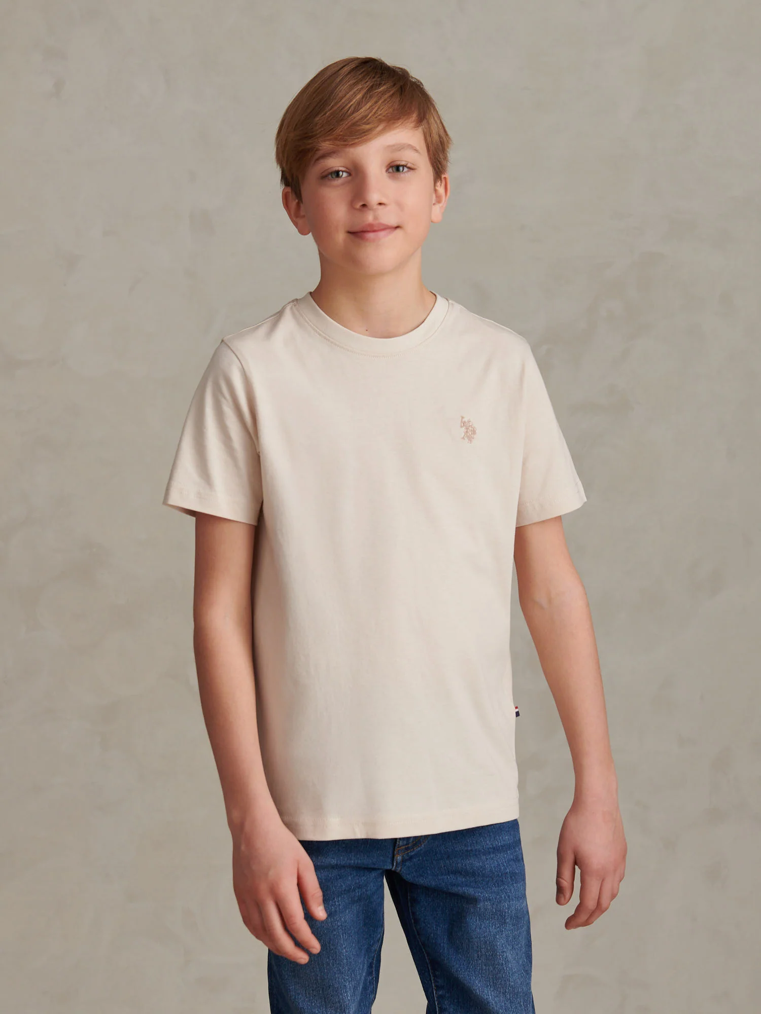 Boys Texture Double Horsemen T-Shirt Beige