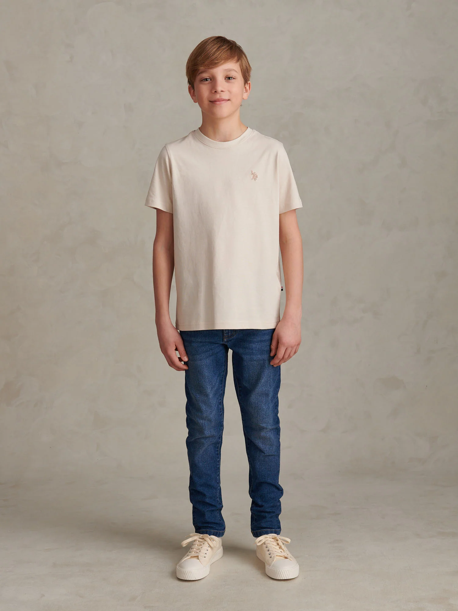 Boys Texture Double Horsemen T-Shirt Beige - Image 3