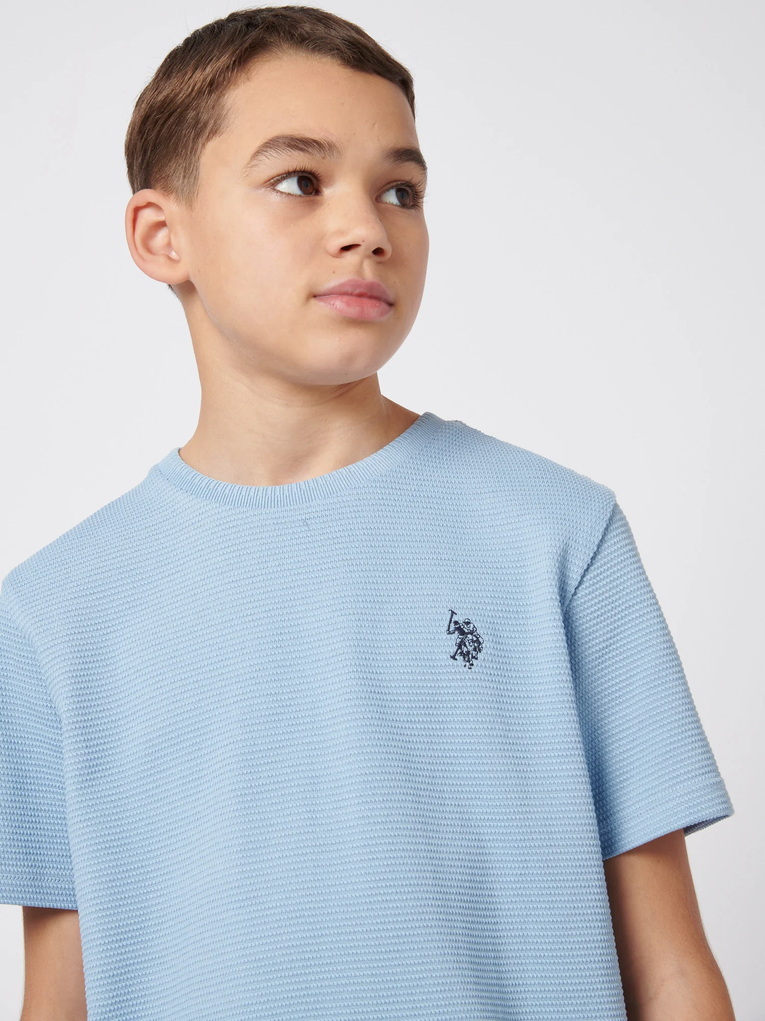 Boys Texture Double Horsemen T-Shirt in Chambray Blue - Image 2