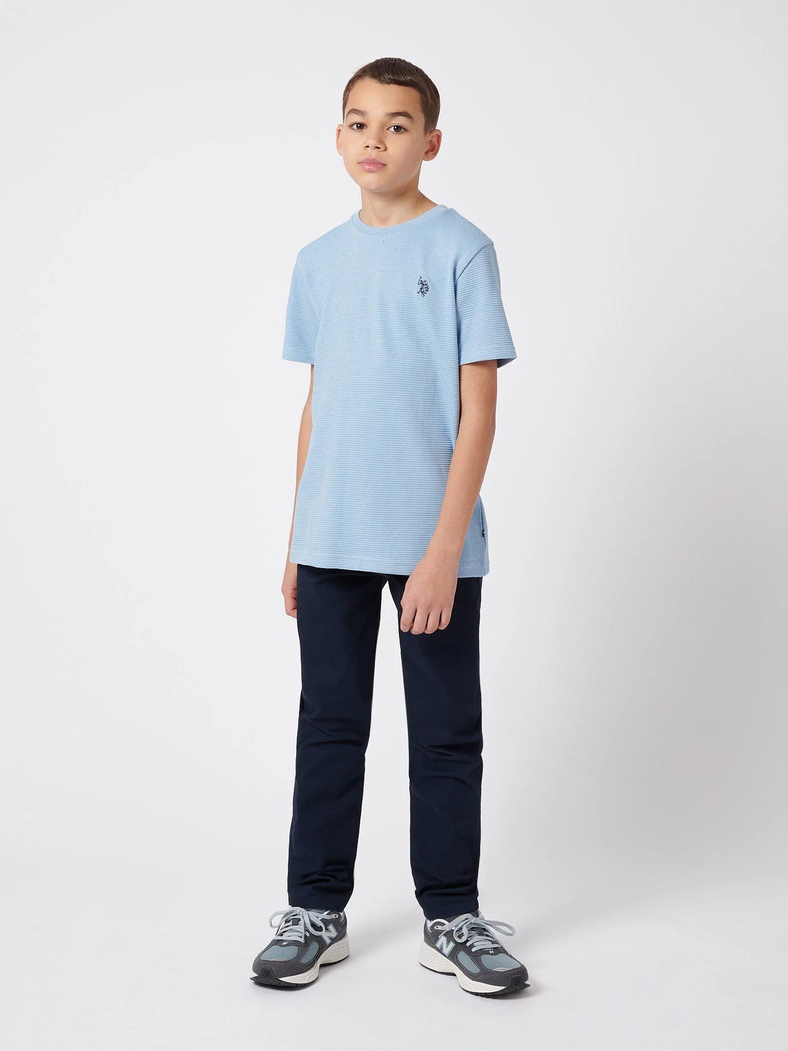 Boys Texture Double Horsemen T-Shirt in Chambray Blue - Image 3