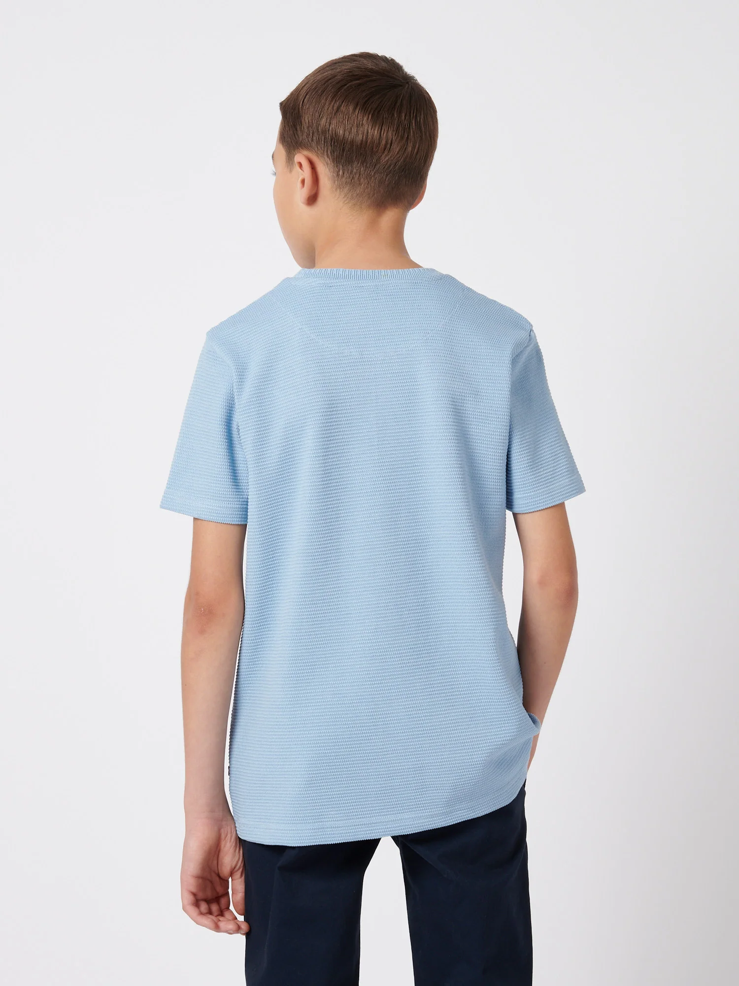 Boys Texture Double Horsemen T-Shirt in Chambray Blue - Image 4