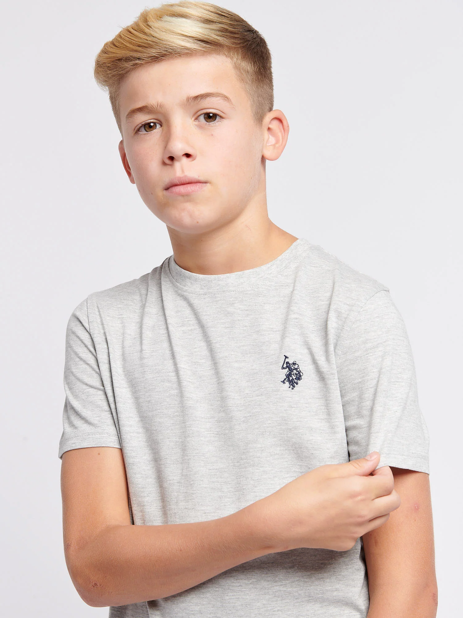 Boys Texture Double Horsemen T-Shirt Mid Grey Marl - Image 2