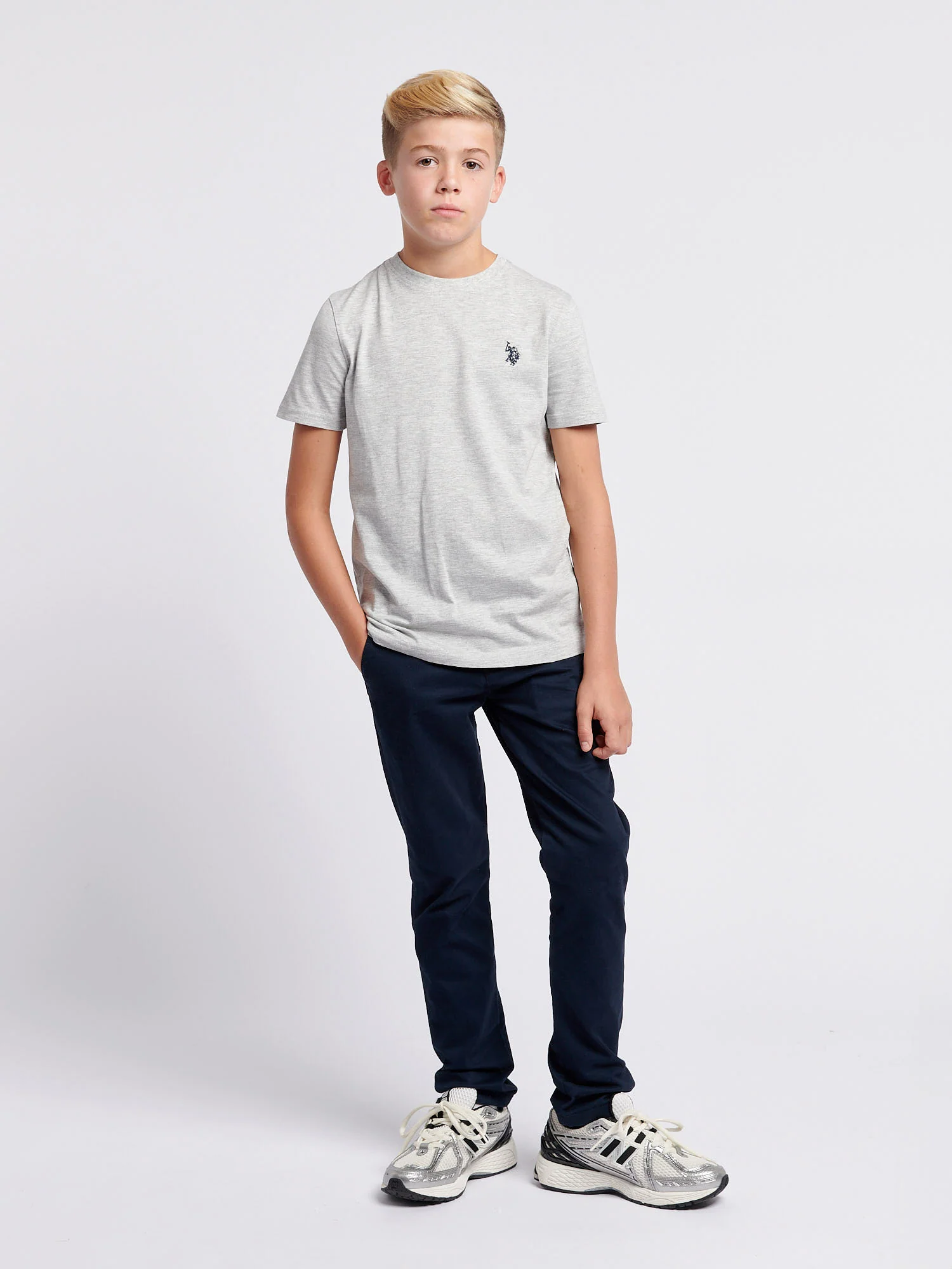 Boys Texture Double Horsemen T-Shirt Mid Grey Marl - Image 3
