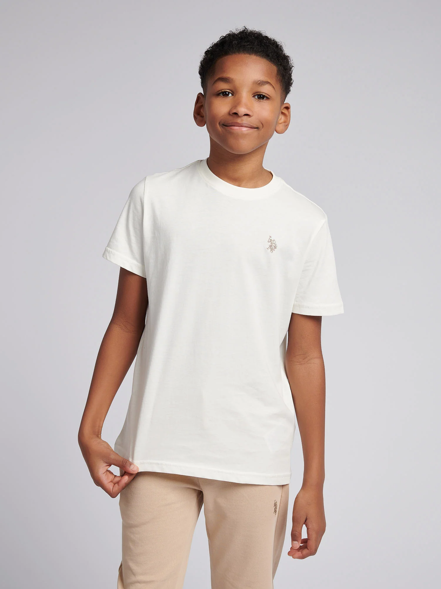 Boys Texture Double Horsemen T-Shirt Whisper White