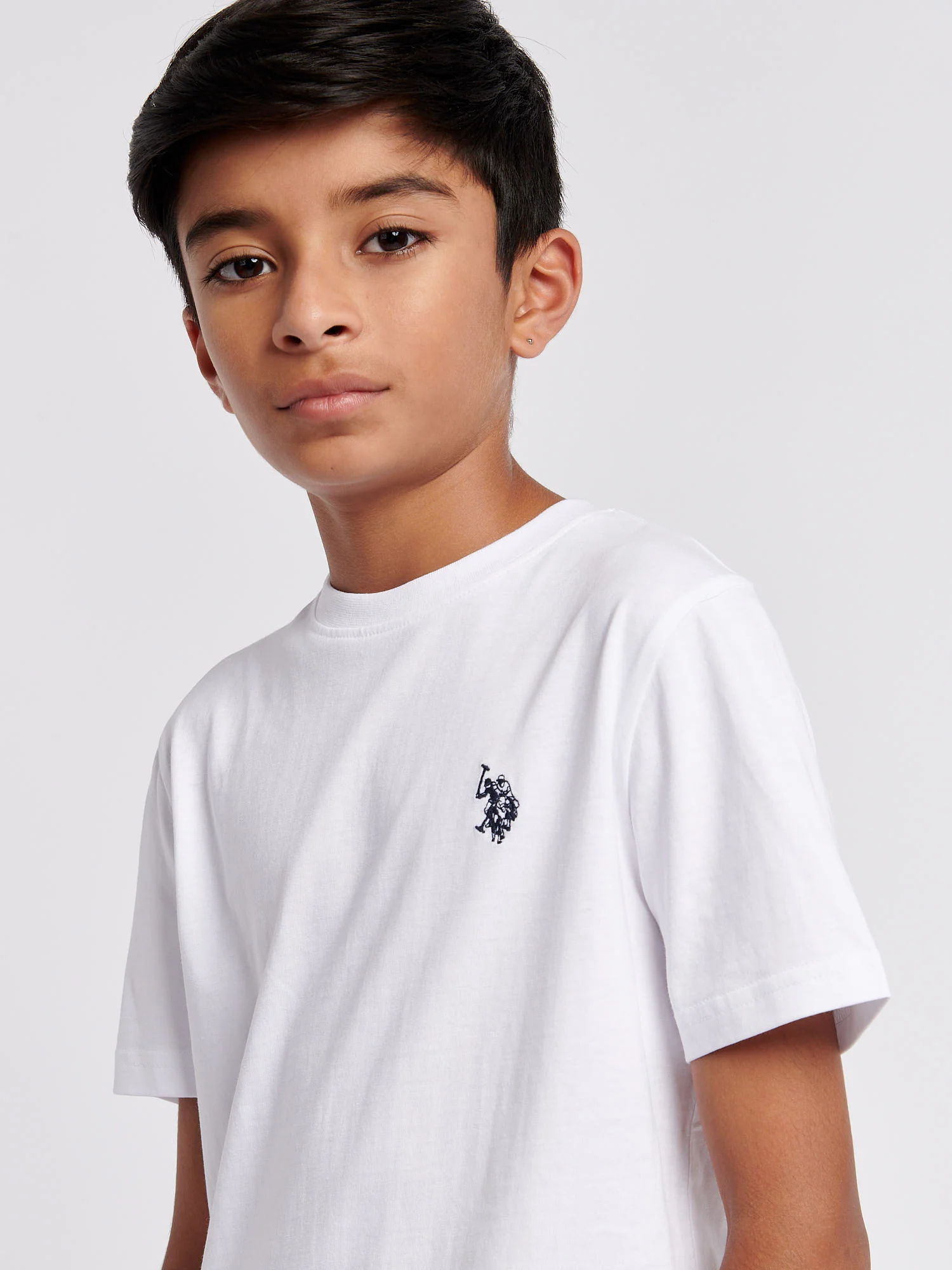 Boys Texture Double Horsemen T-Shirt White / Dark Sapphire Navy DHM - Image 2