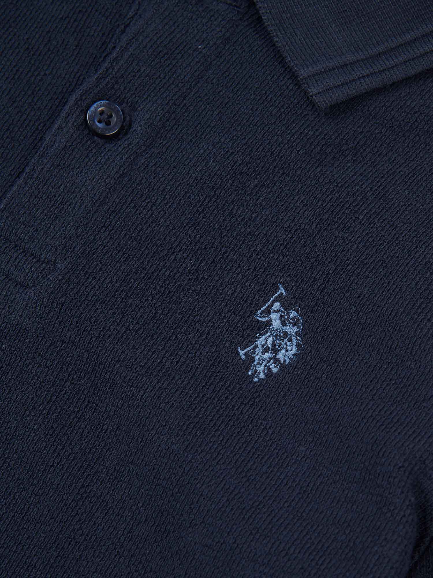Boys Texture Terry Polo Shirt in Dark Sapphire Navy / Moonlight Blue DHM - Image 3
