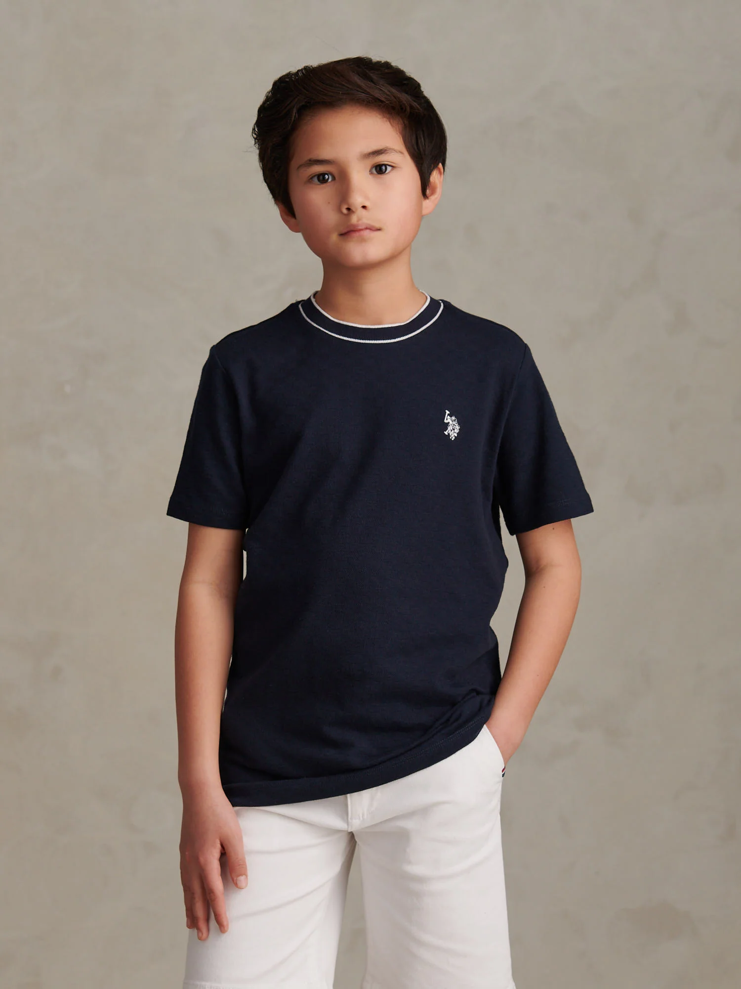Boys Tipped Pique T-Shirt in Dark Sapphire Navy