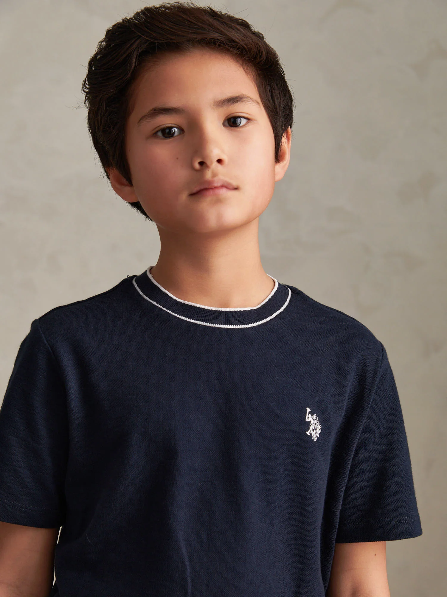Boys Tipped Pique T-Shirt in Dark Sapphire Navy - Image 2