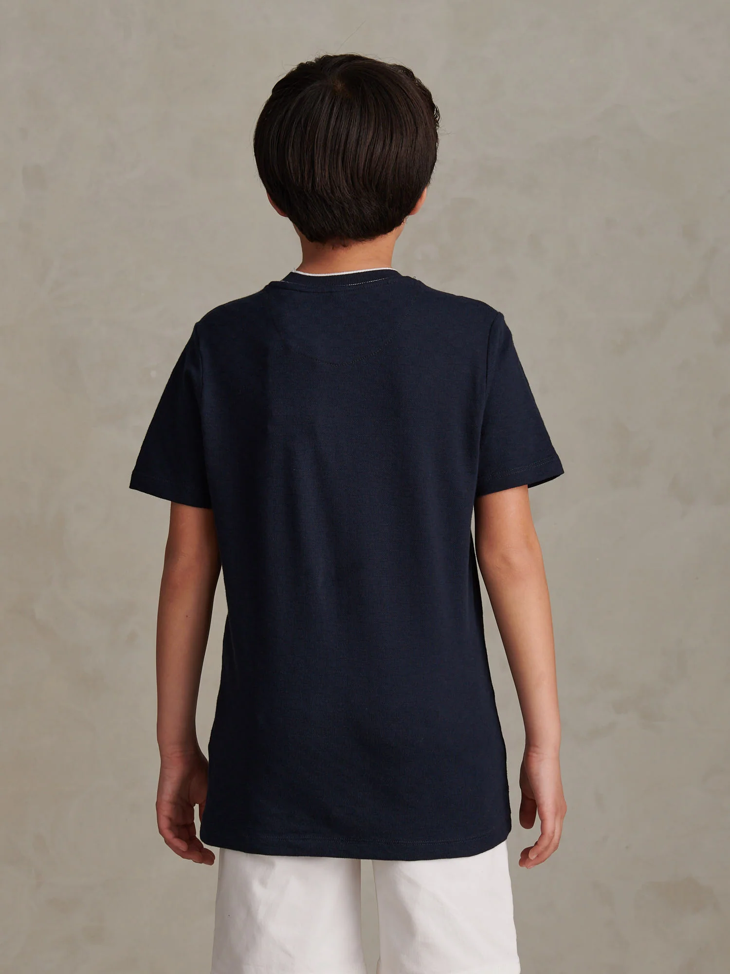 Boys Tipped Pique T-Shirt in Dark Sapphire Navy - Image 4
