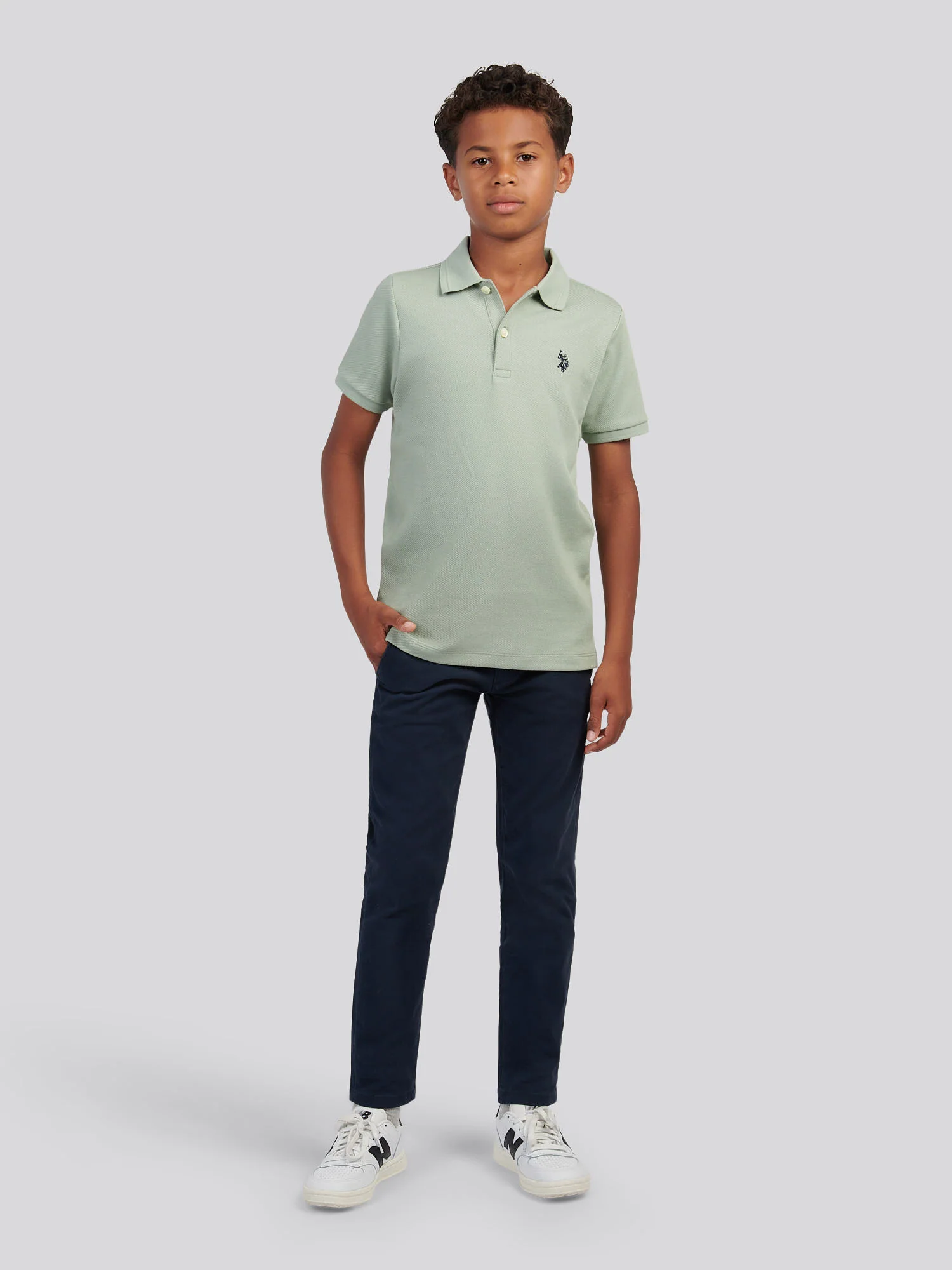 Boys Twill Texture Polo Shirt in Iceberg Green - Image 3