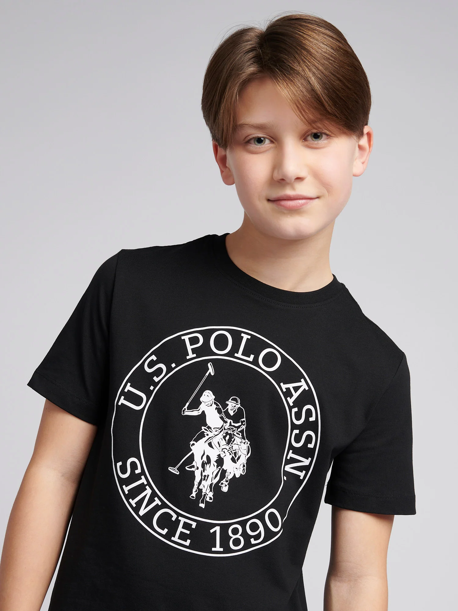 Boys USPA Circle Print T-Shirt in Black - Image 2