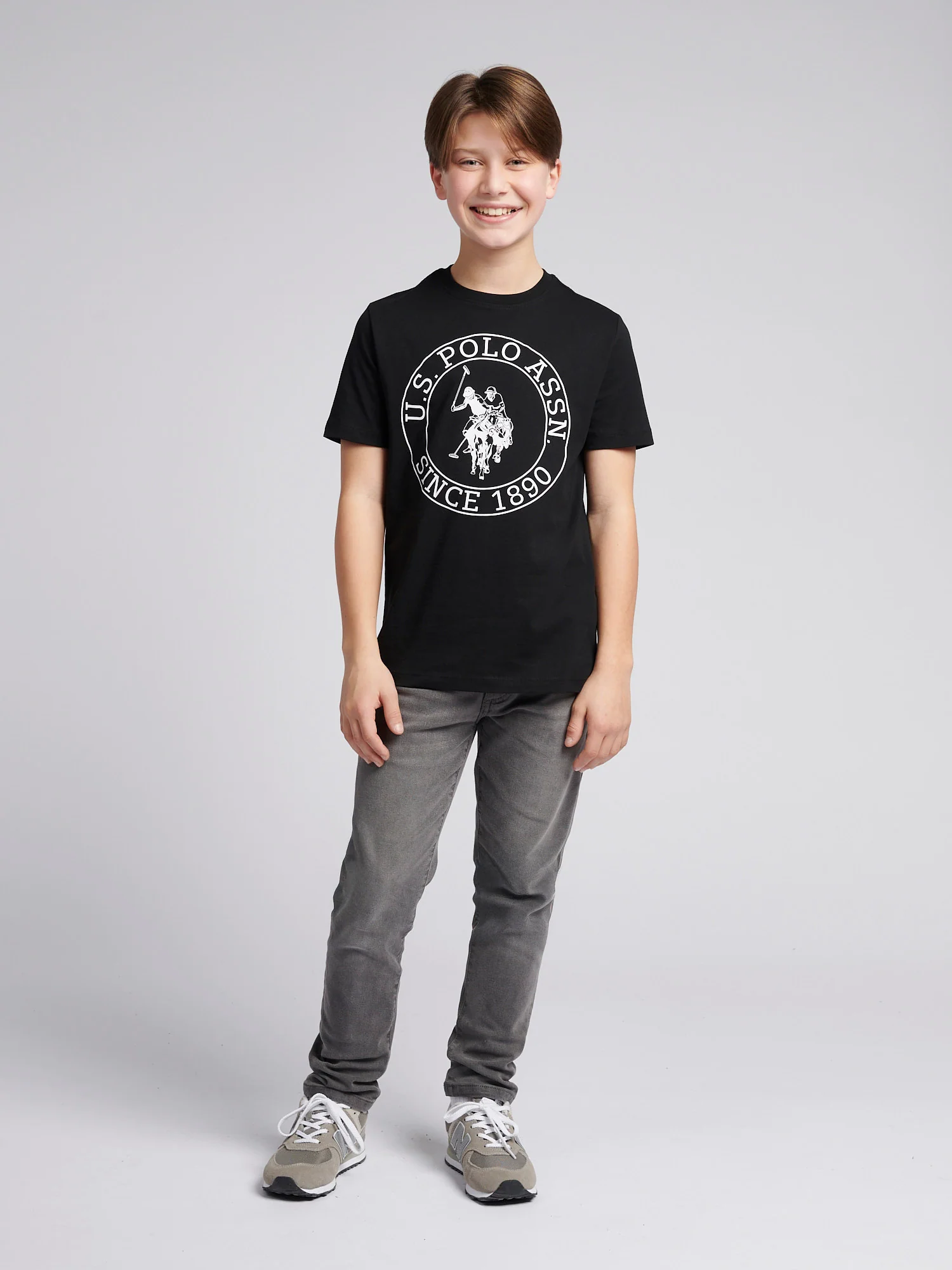Boys USPA Circle Print T-Shirt in Black - Image 3