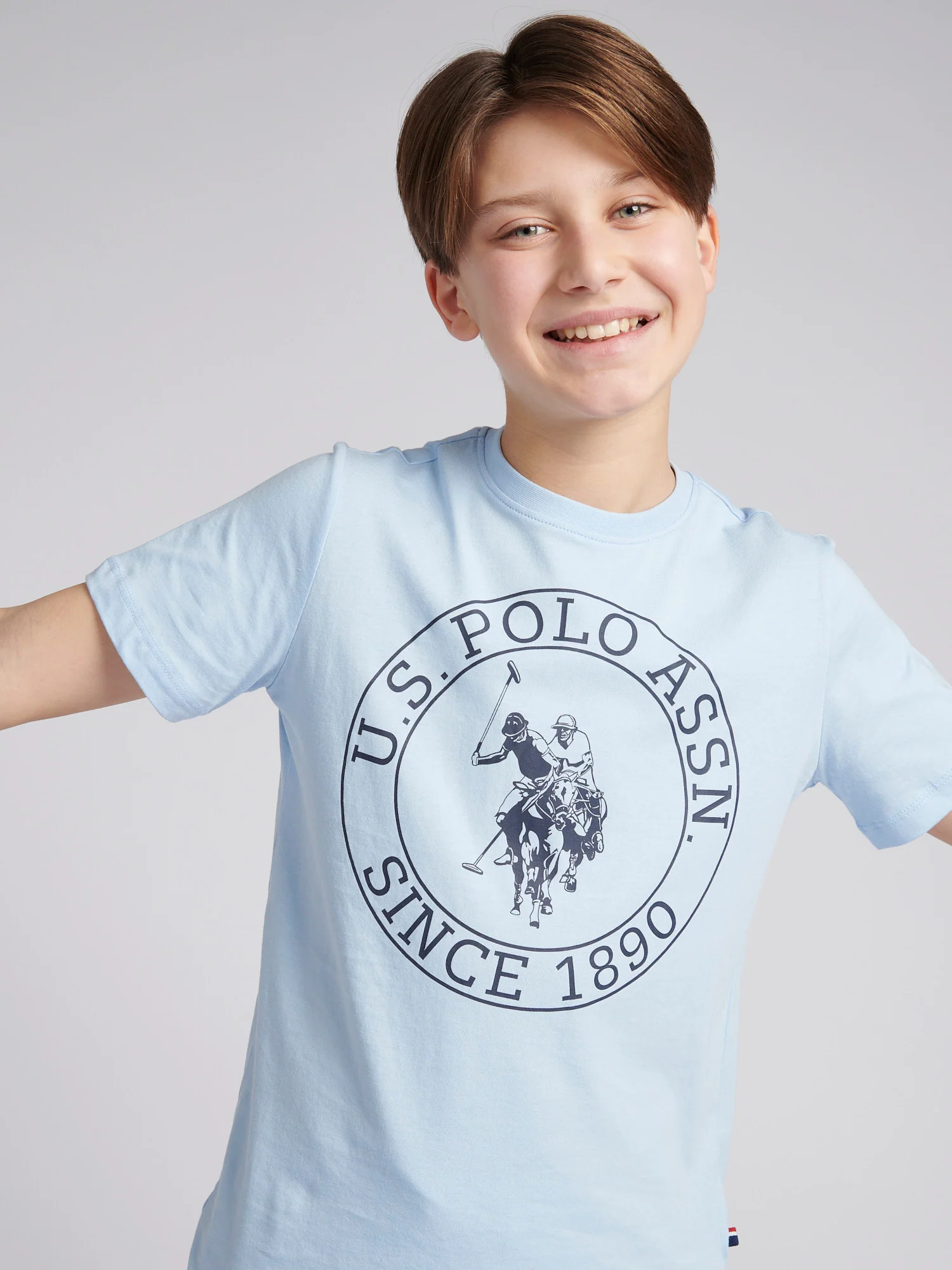 Boys USPA Circle Print T-Shirt in Chambray Blue - Image 2