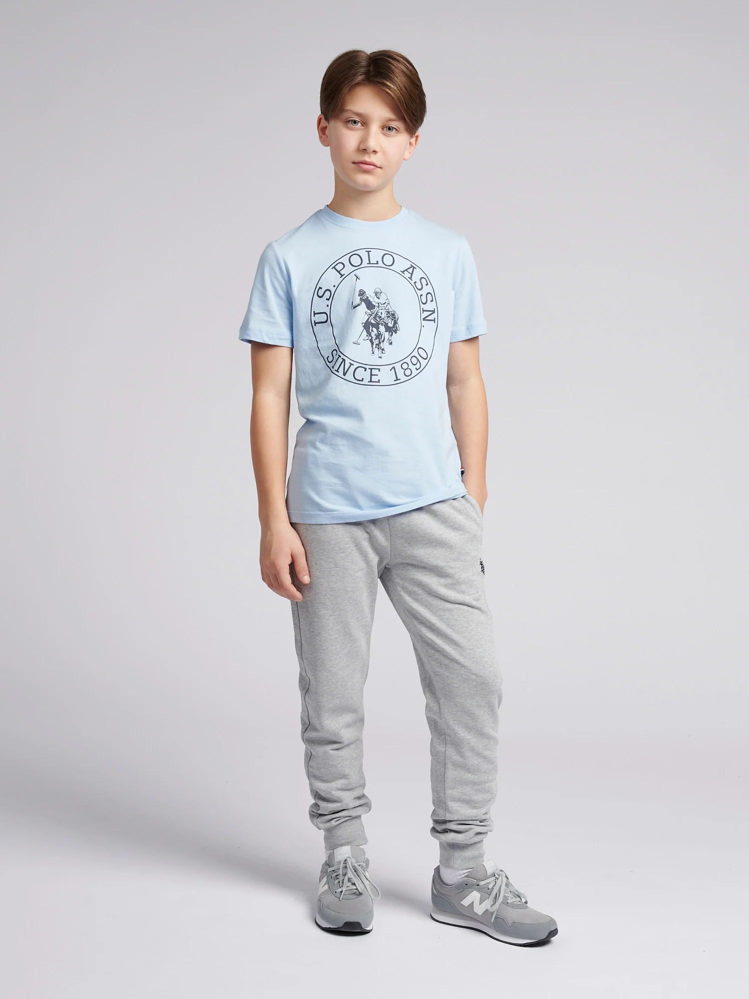 Boys USPA Circle Print T-Shirt in Chambray Blue - Image 3