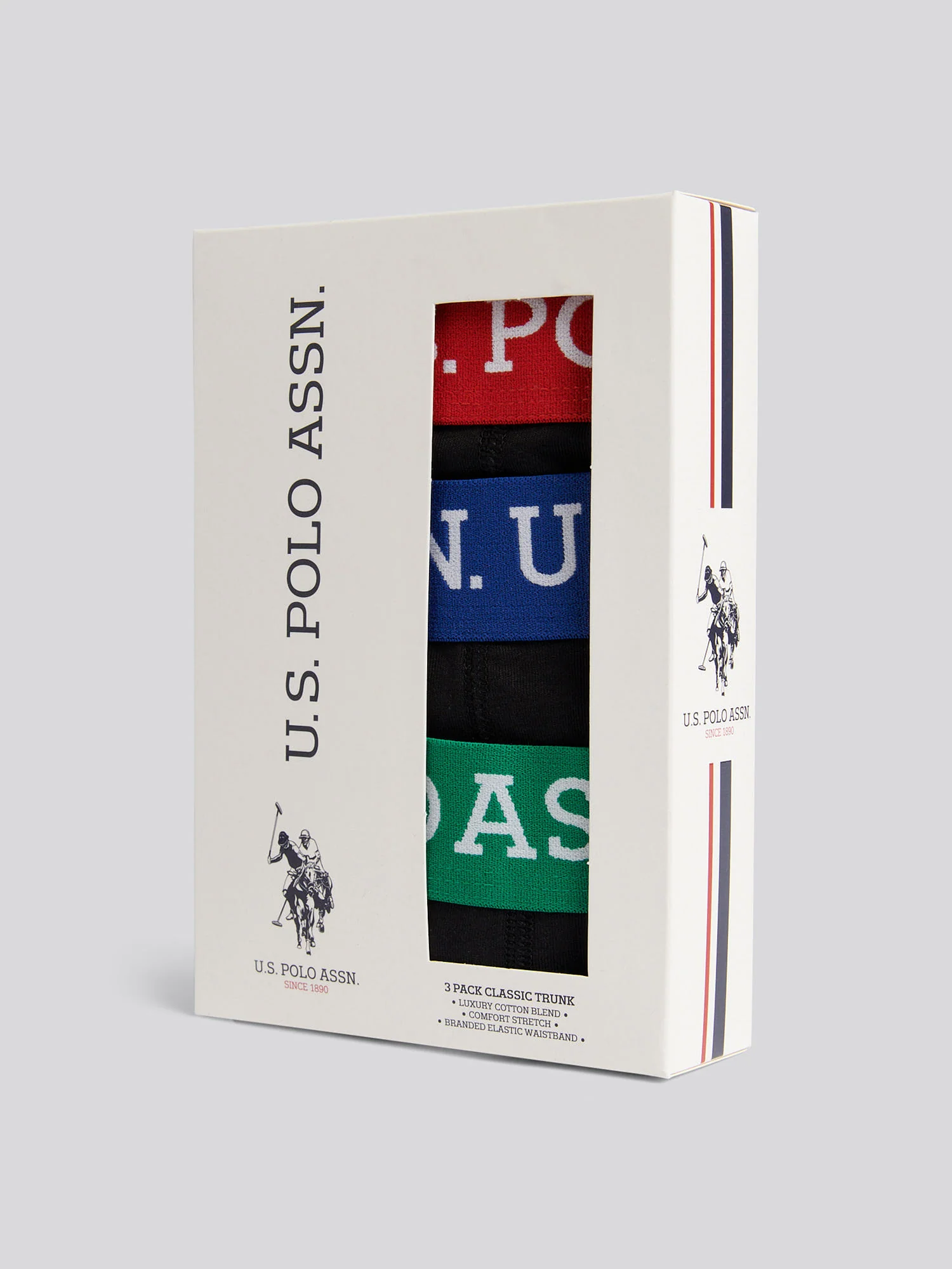 Boys USPA Contrast Waistband Trunk 3 Pack in Black - Image 3