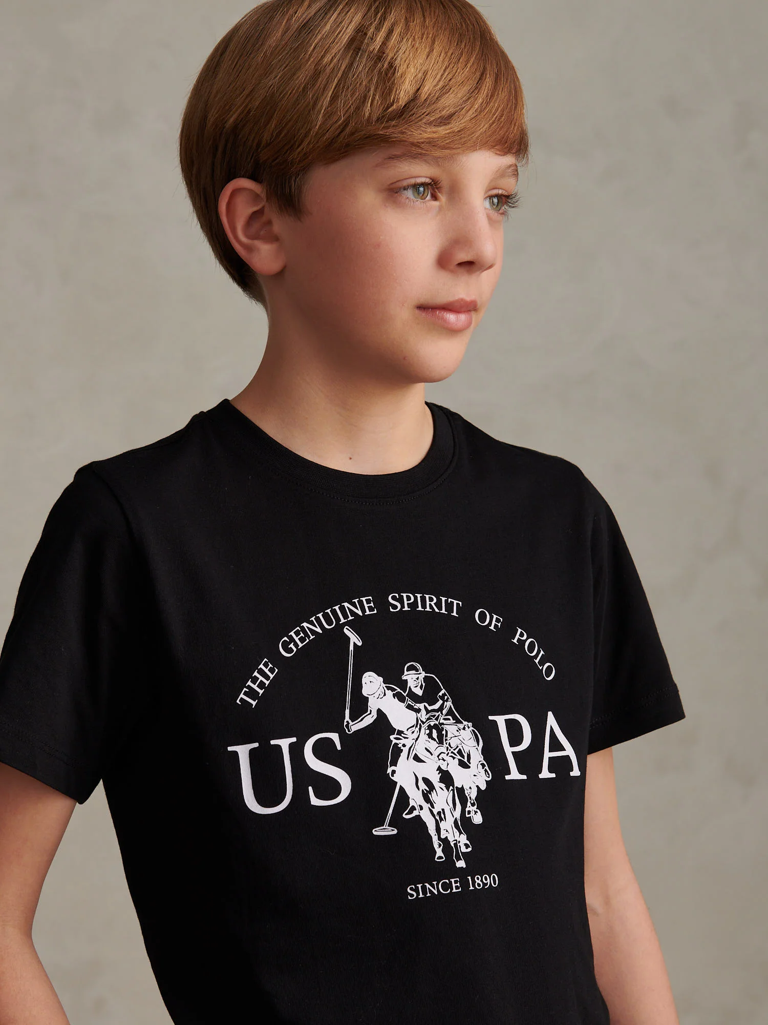 Boys USPA Print Graphic T-Shirt Black Bright White DHM - Image 2
