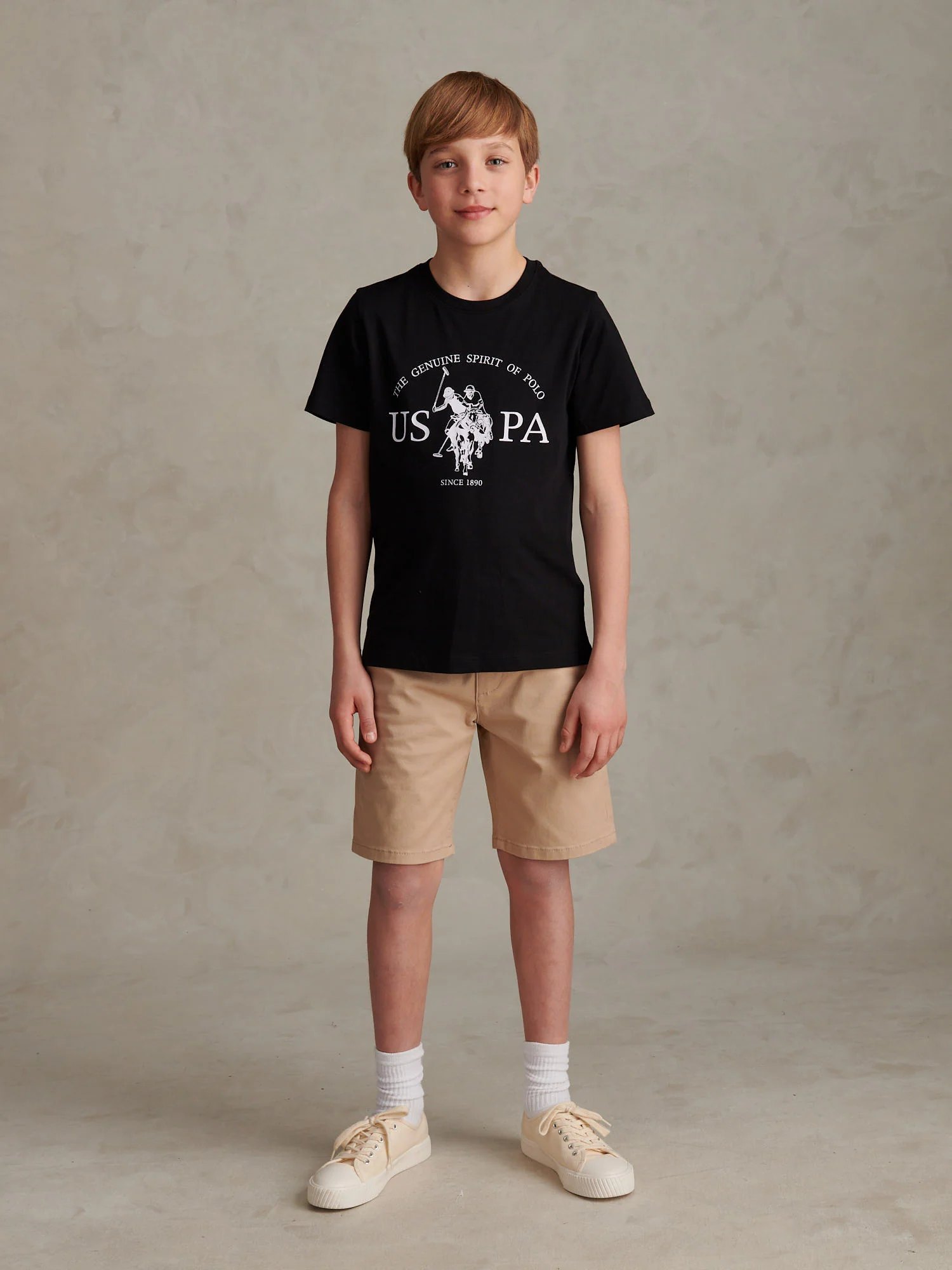 Boys USPA Print Graphic T-Shirt Black Bright White DHM - Image 3