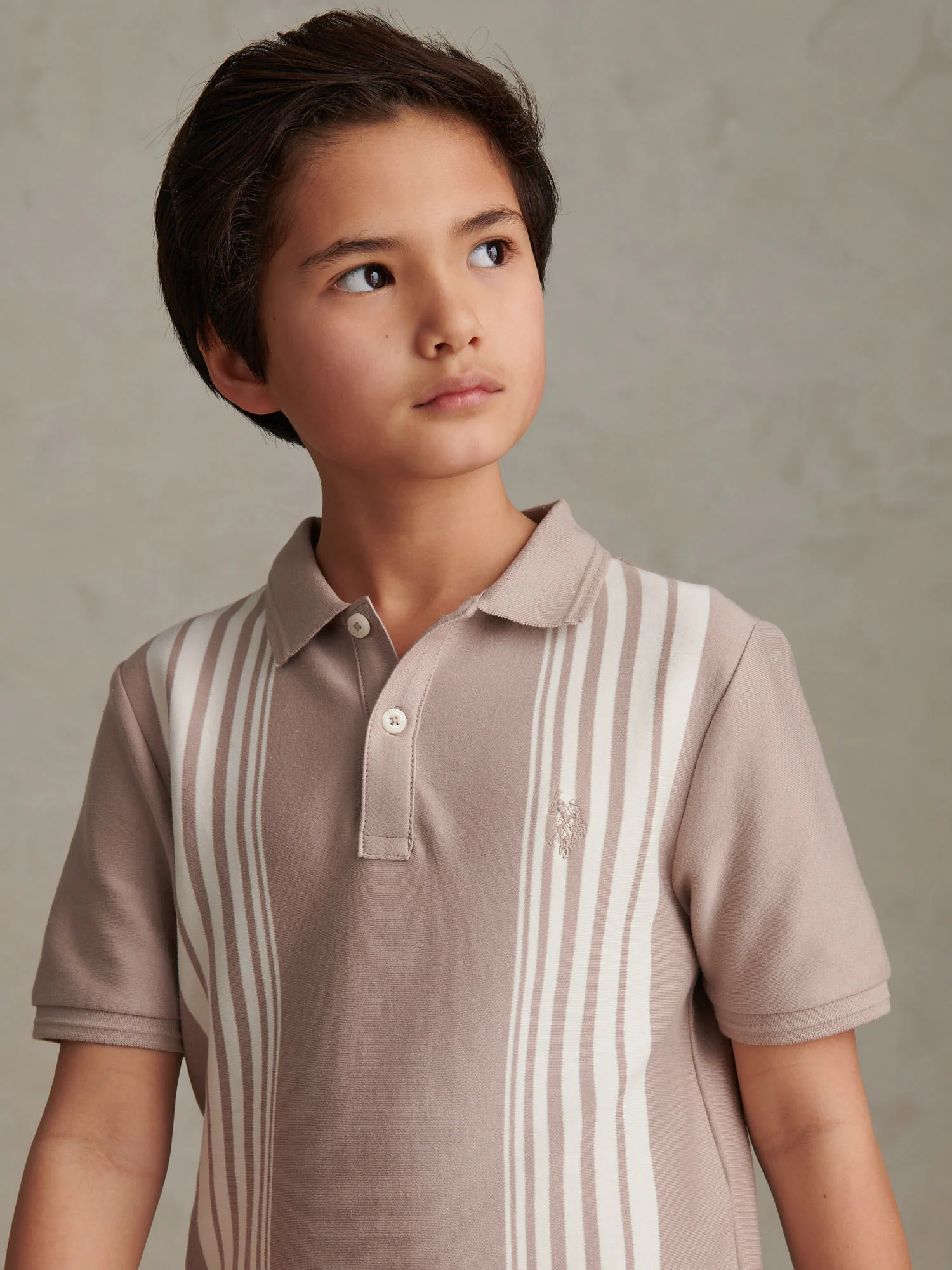 Boys Vertical Stripe Polo Shirt in Atmosphere - Image 2
