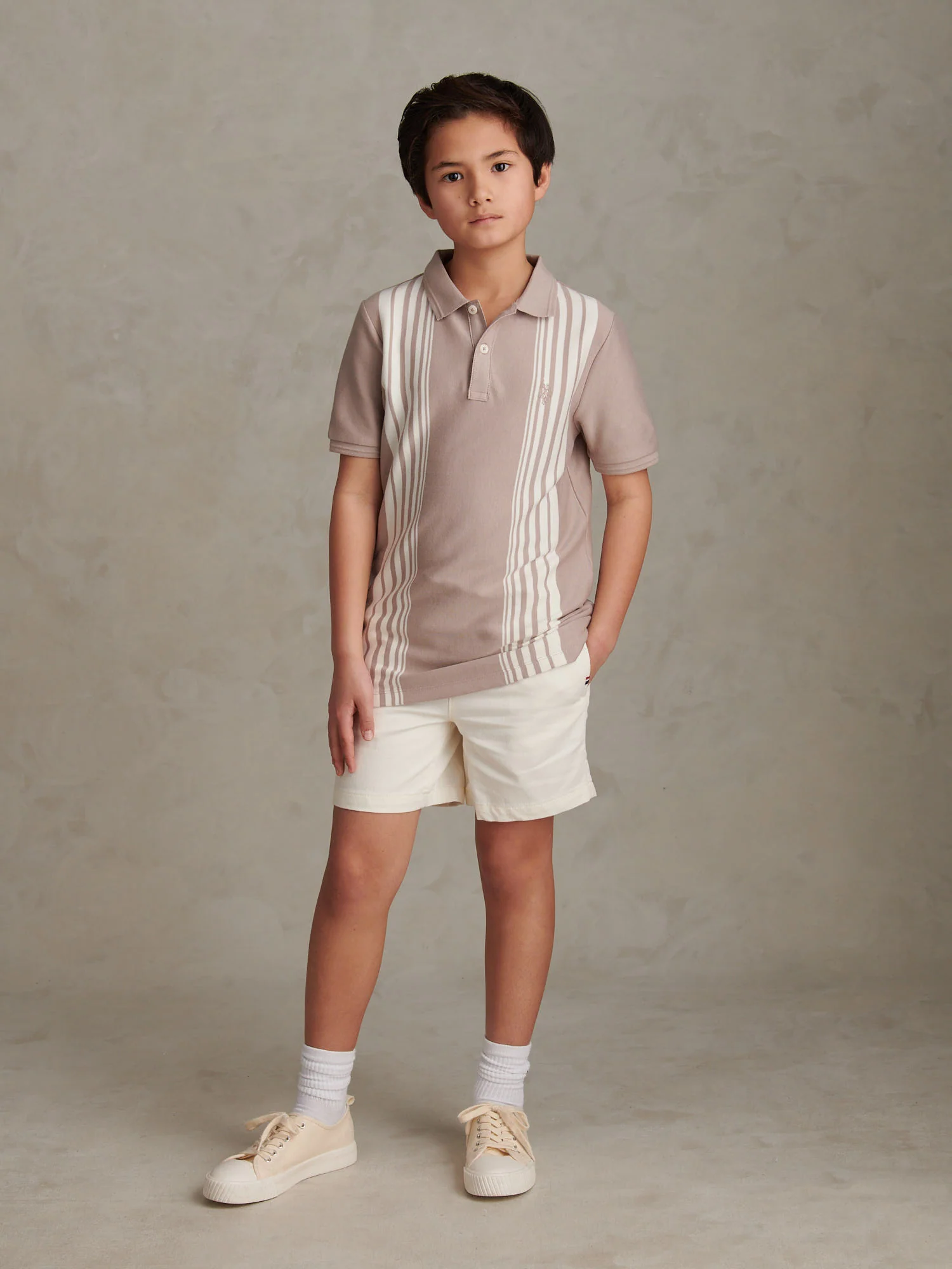 Boys Vertical Stripe Polo Shirt in Atmosphere - Image 3
