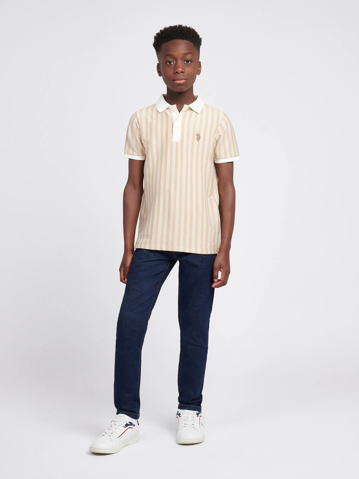 Boys Vertical Stripe Polo Shirt Doeskin - Image 3