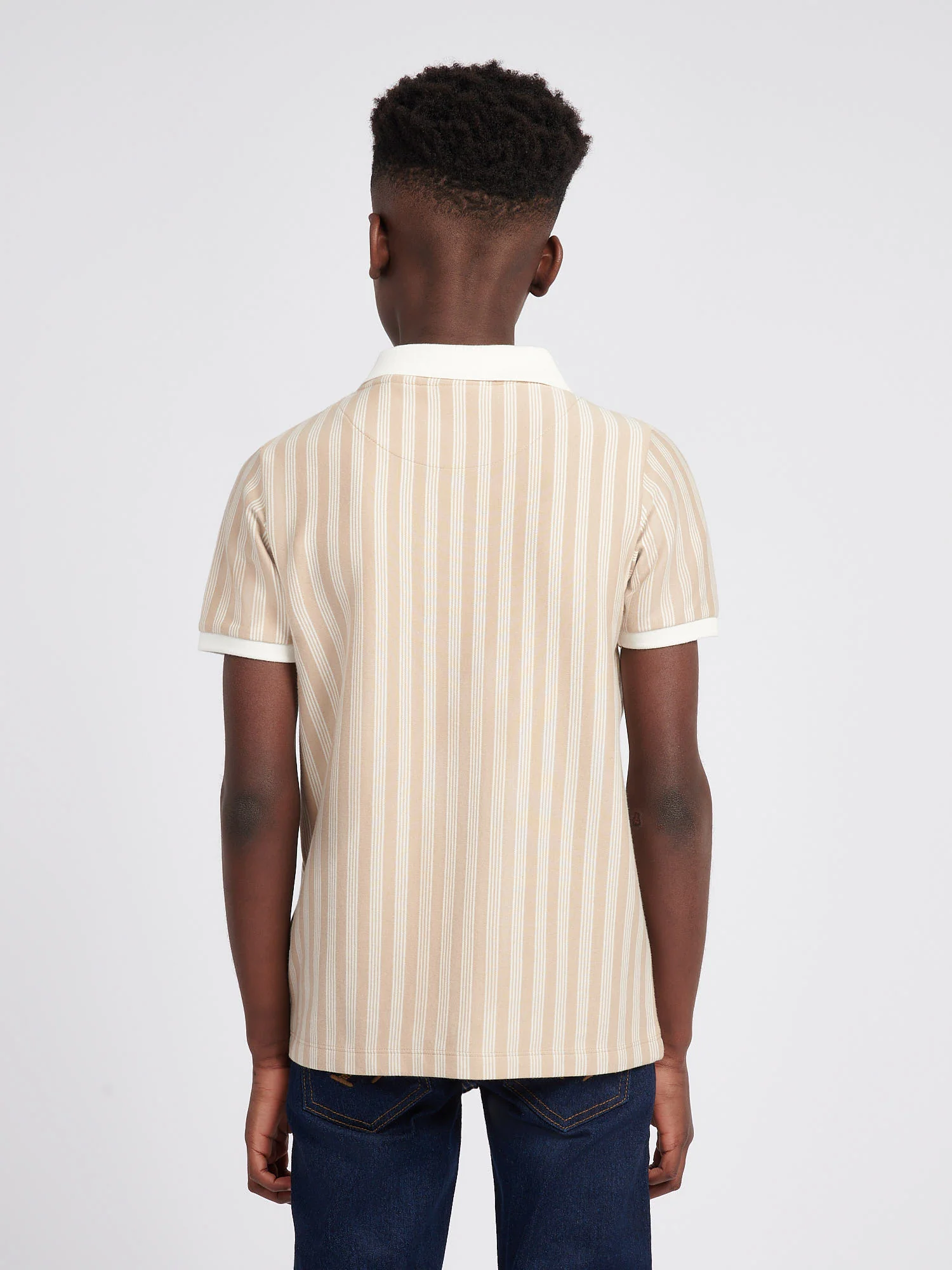 Boys Vertical Stripe Polo Shirt Doeskin - Image 4