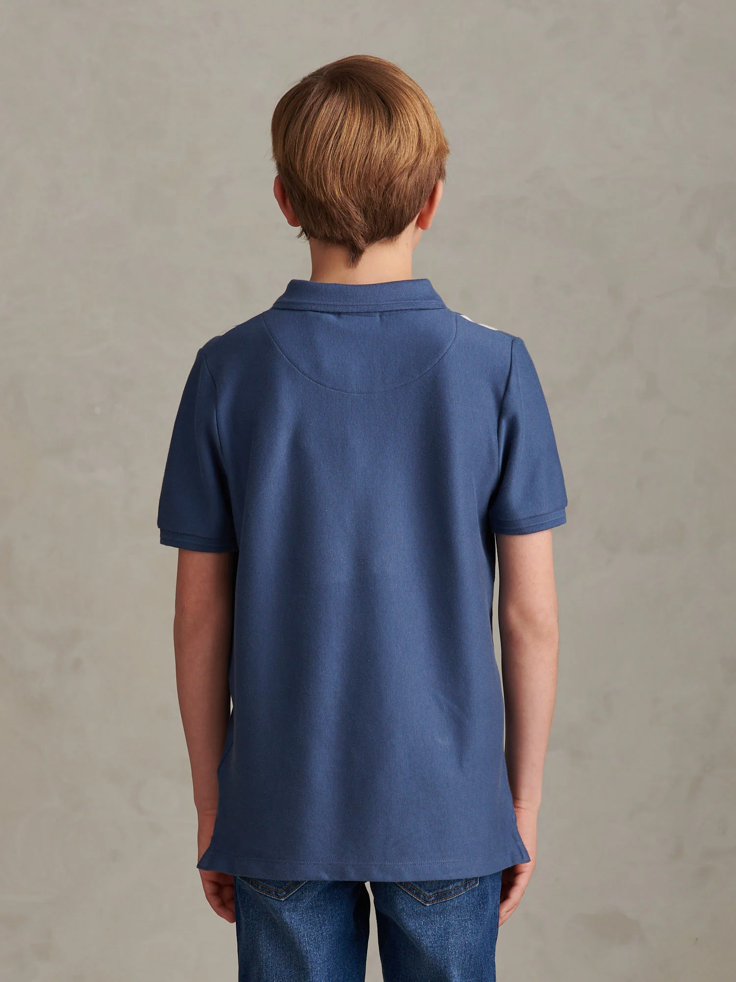 Boys Vertical Stripe Polo Shirt in Vintage Indigo - Image 4