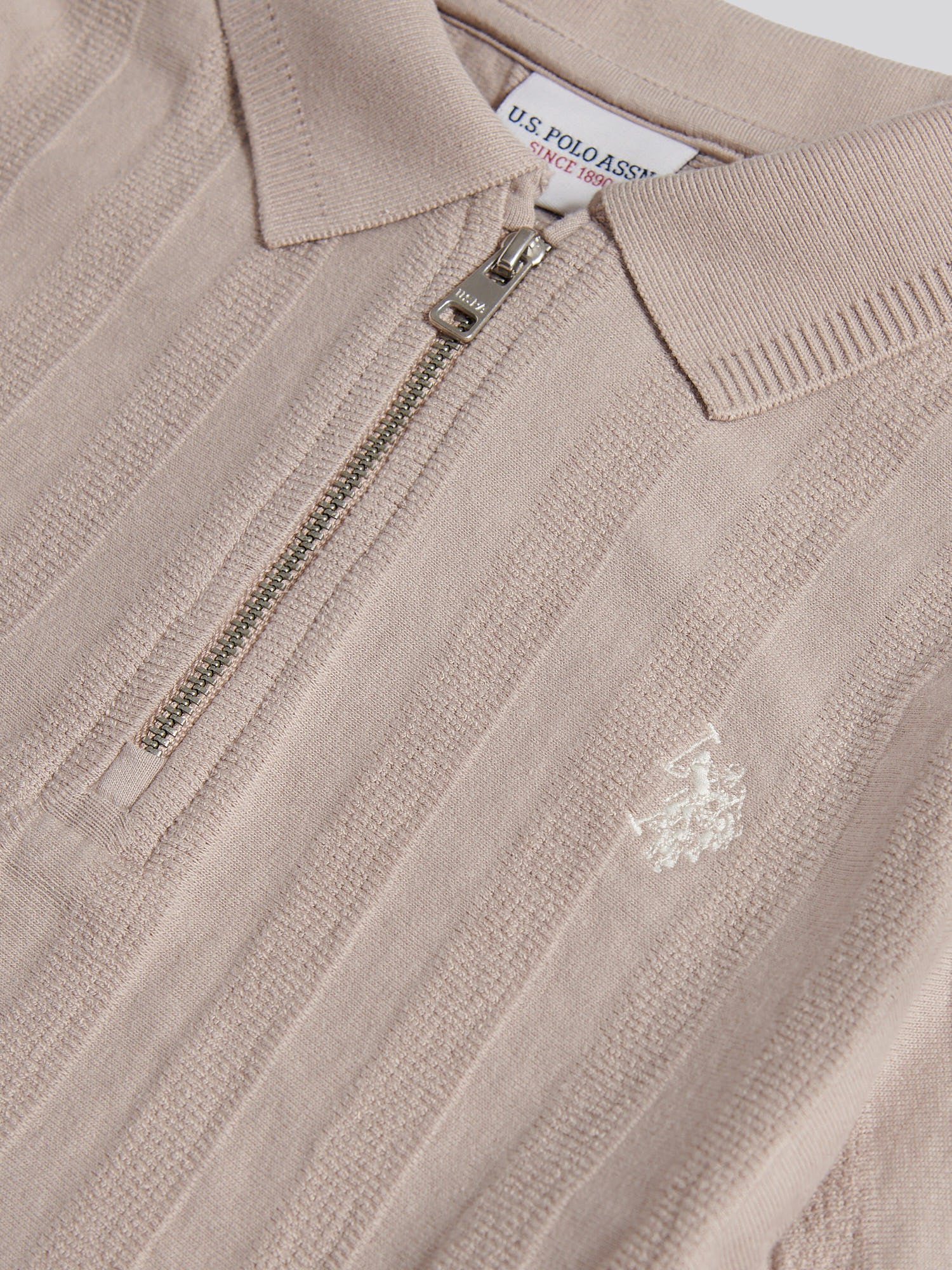 Boys Vertical Stripe Texture Zip Polo Shirt in Atmosphere - Image 3