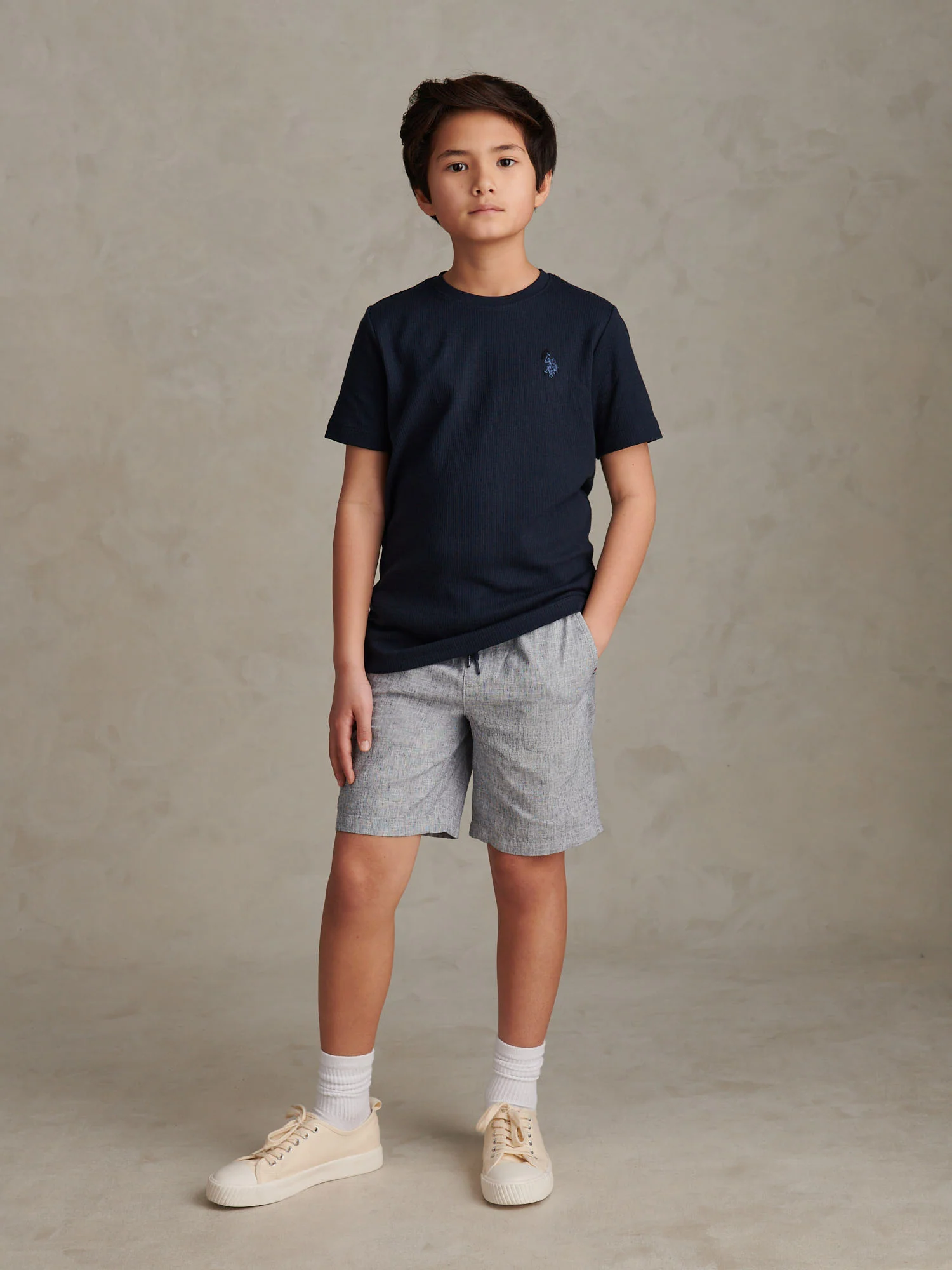 Boys Vertical Texture T-Shirt Dark Sapphire Navy / Moonlight Blue DHM - Image 3