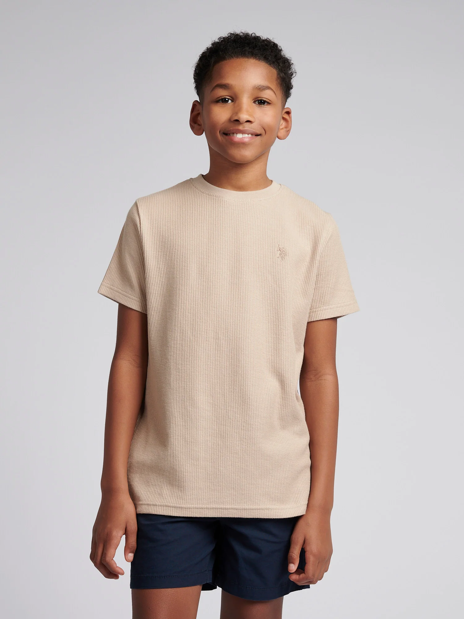 Boys Vertical Texture T-Shirt in Doeskin