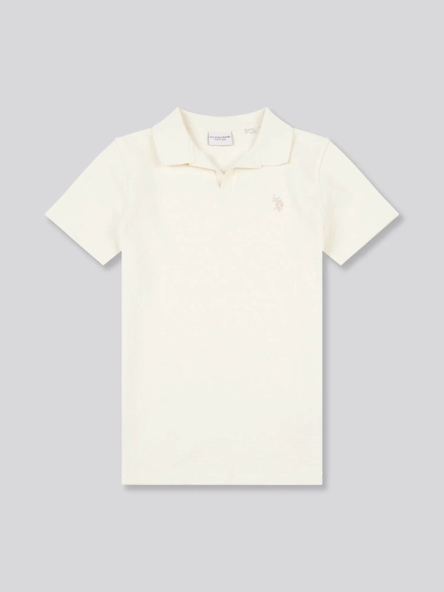 Boys Waffle Texture Open Collar Polo Shirt in Whisper White - Image 5