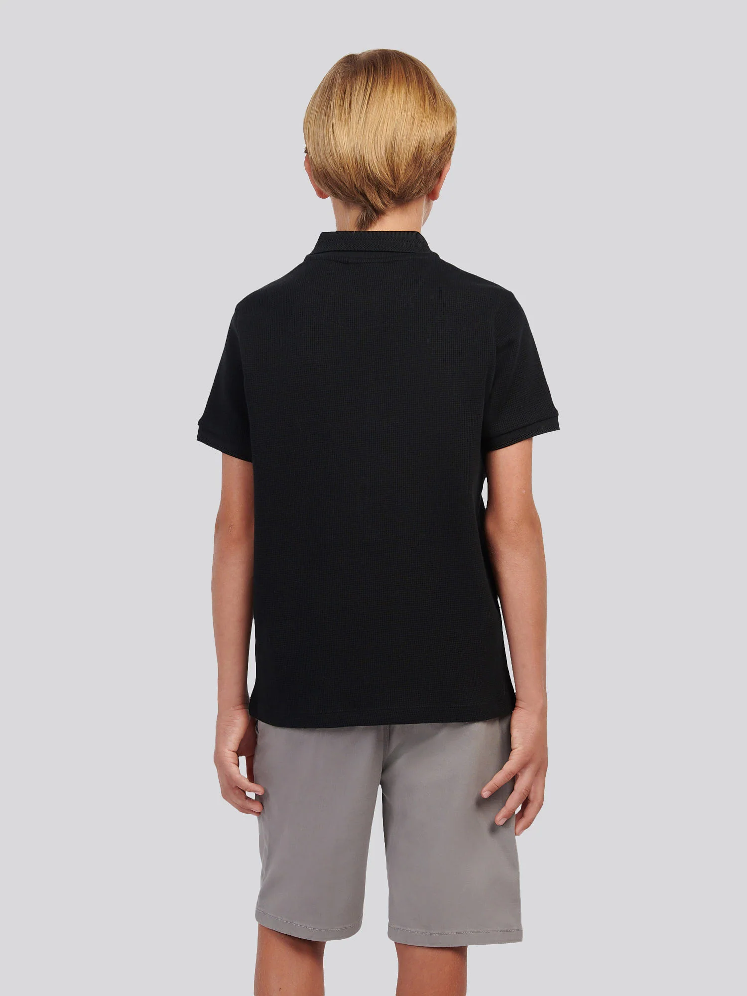 Boys Waffle Texture Polo Shirt in Black - Image 4
