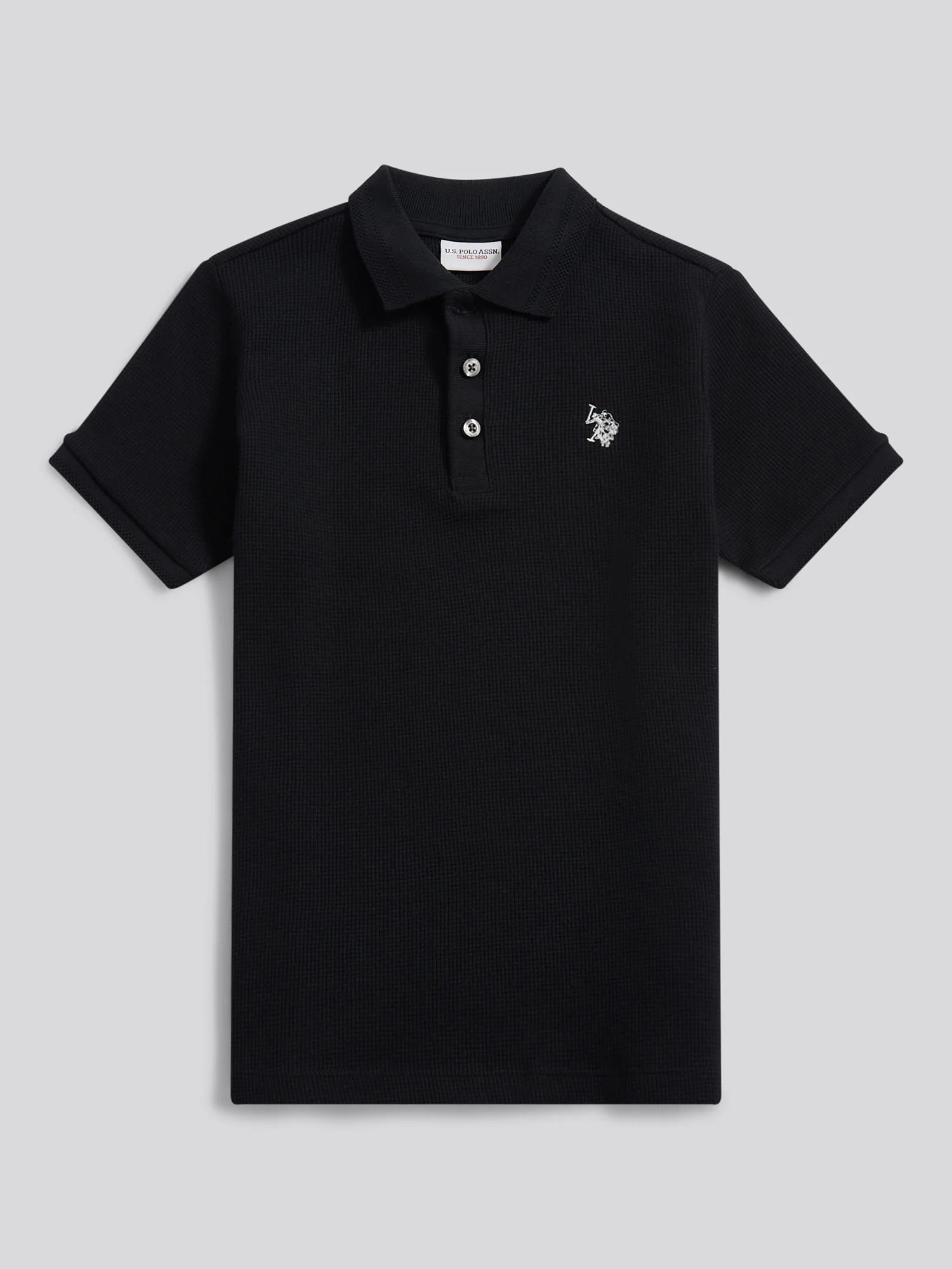 Boys Waffle Texture Polo Shirt in Black - Image 5