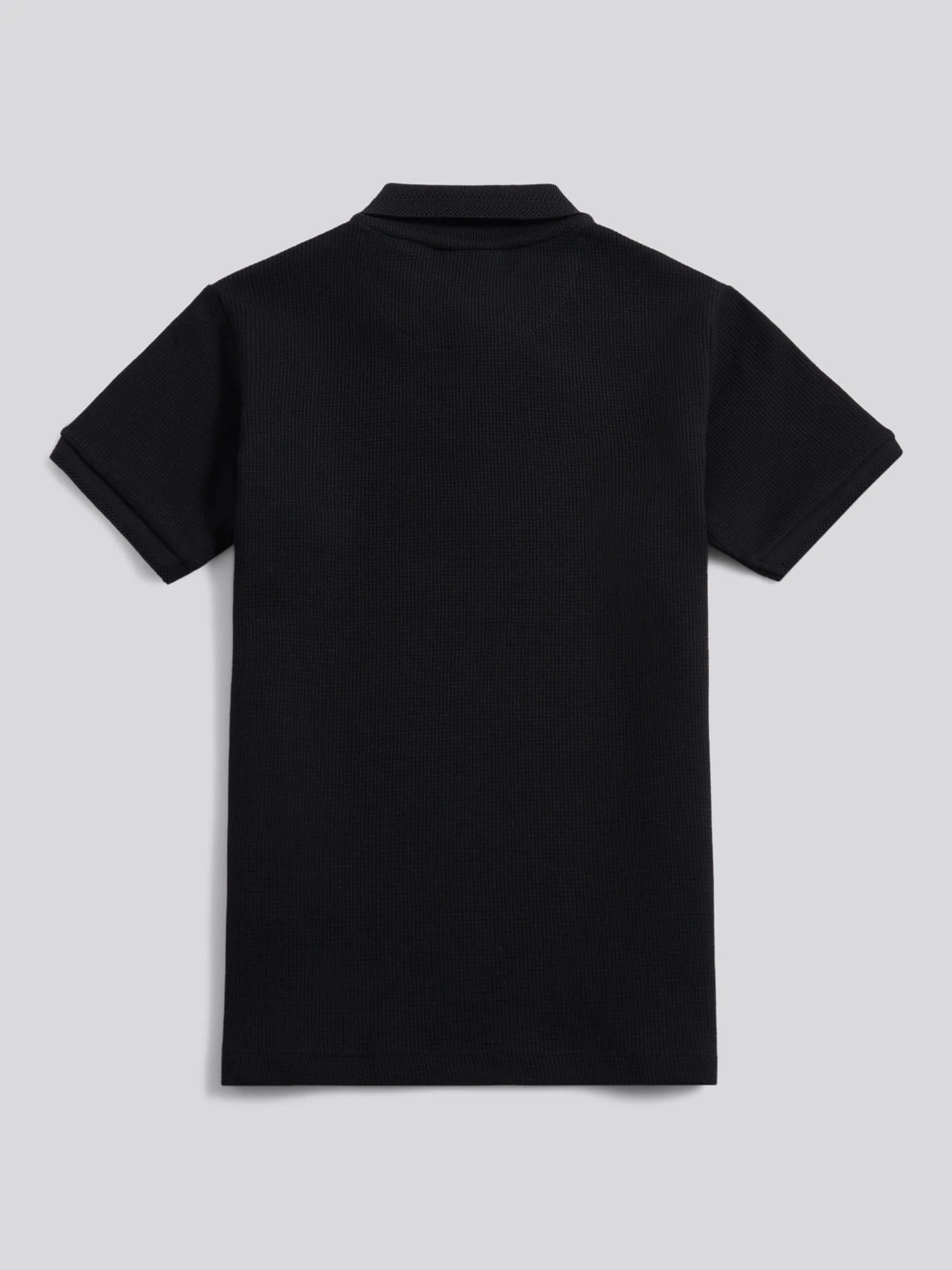 Boys Waffle Texture Polo Shirt in Black - Image 6