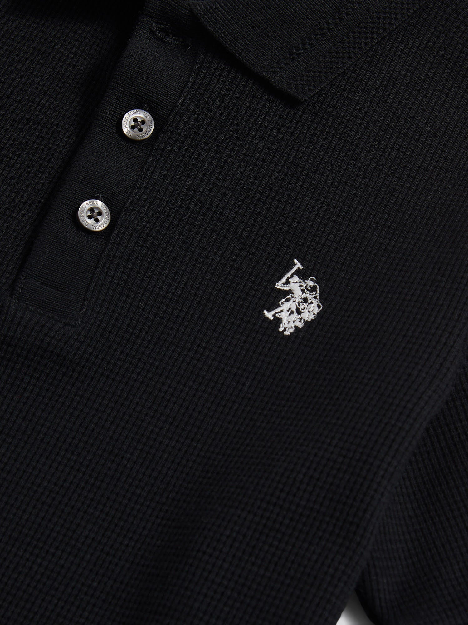 Boys Waffle Texture Polo Shirt in Black - Image 7