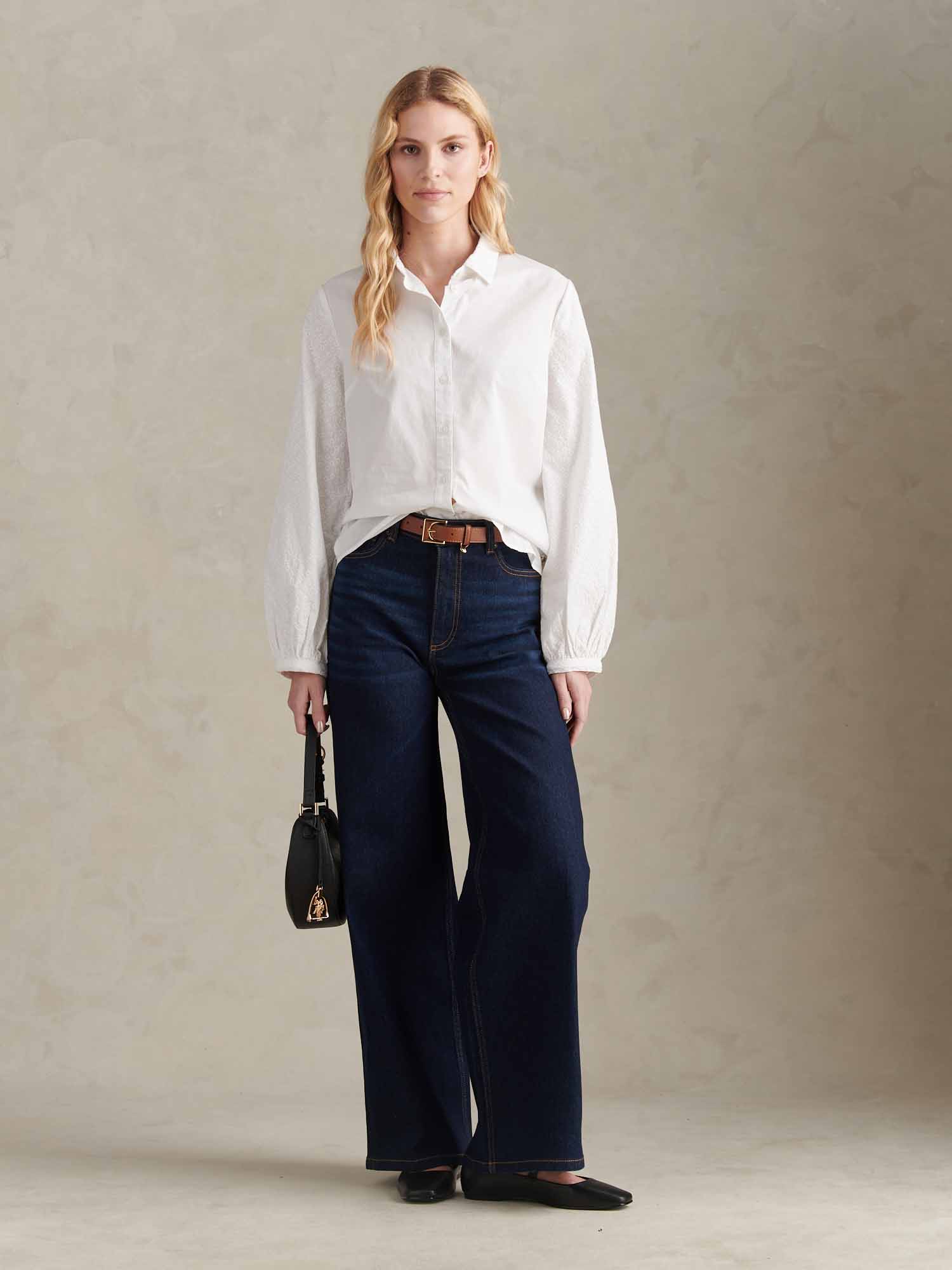 Womens Broderie Detail Loose Fit Shirt Bright White - Image 2